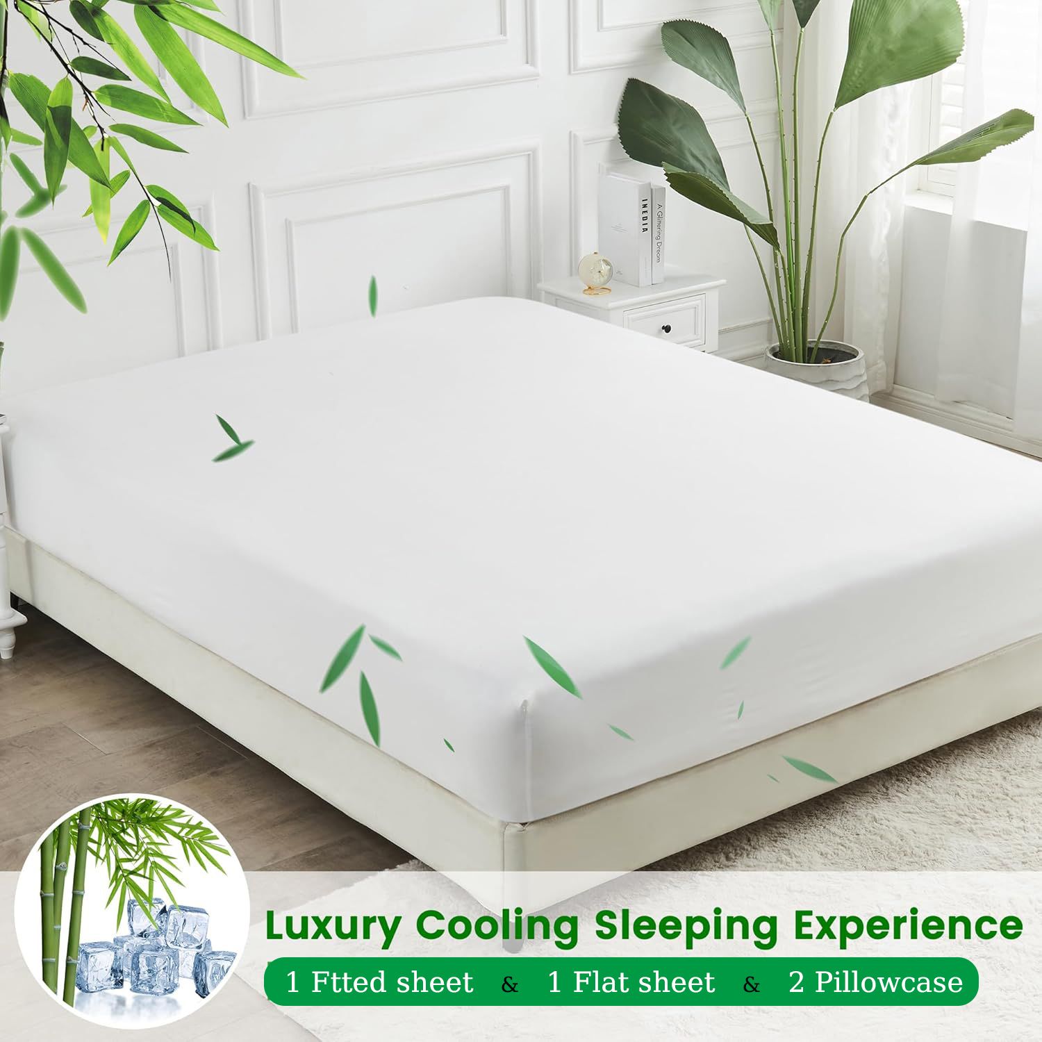 4 Piece Ultra Soft Bamboo Breathable Sheet Set -Hotel 2000TC Breathable Bed Sheets Set with 40 Centimetre Deep Pocket-Breathable Sheets for Hot Sleepers(White,Super King)