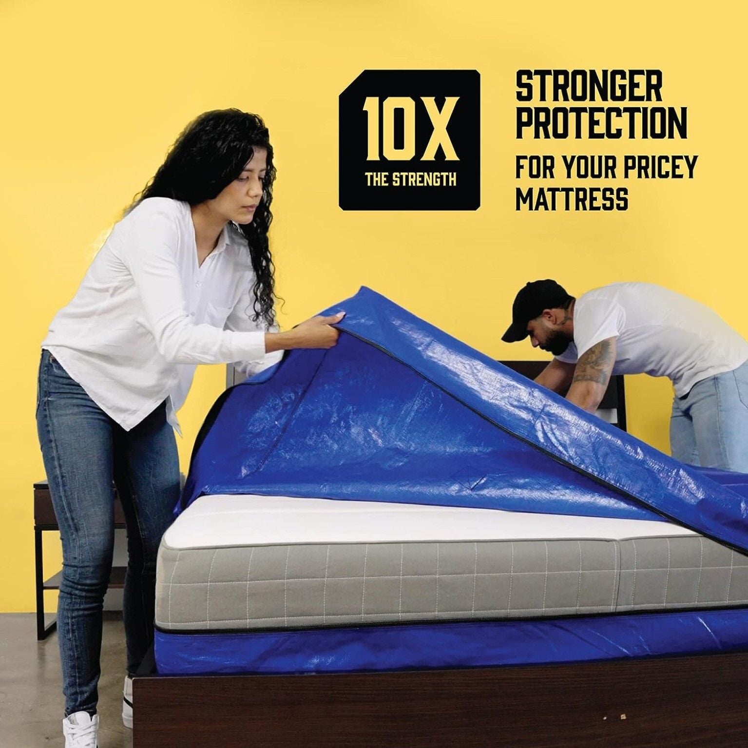 Mattress Bag Mattresses Protector Plastic Moving Storage Dust Cover Carry Bed Waterproof Zipper Packing Reusable Disposal, Extra Thick Heavy Duty, with Handles(Single)