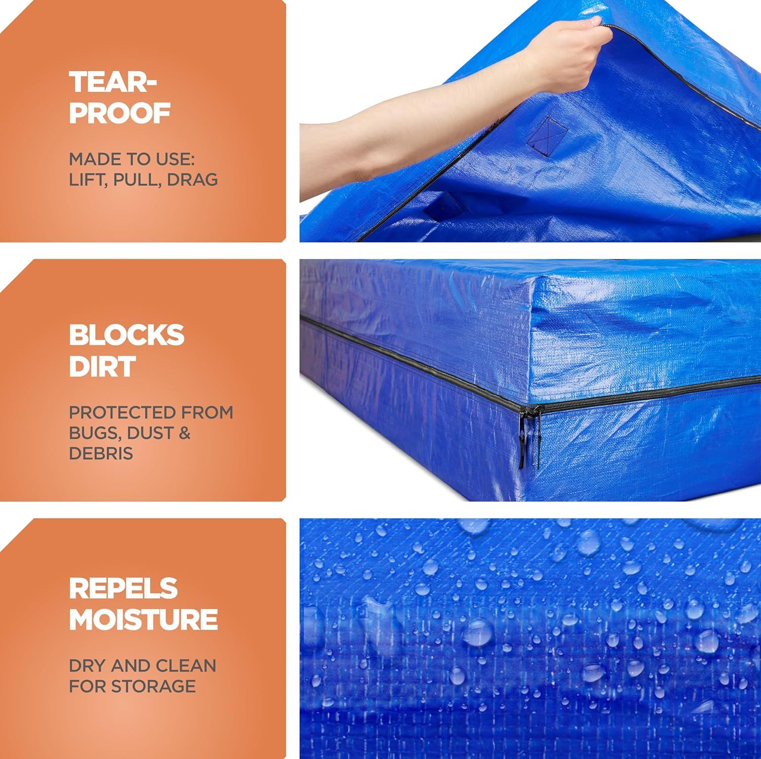 Waterproof Mattress Bag Mattresses Protector Plastic Moving Storage Dust Cover Carry Bed Zipper Packing Reusable Disposal, Extra Thick Heavy Duty, with 8 Handles(King)
