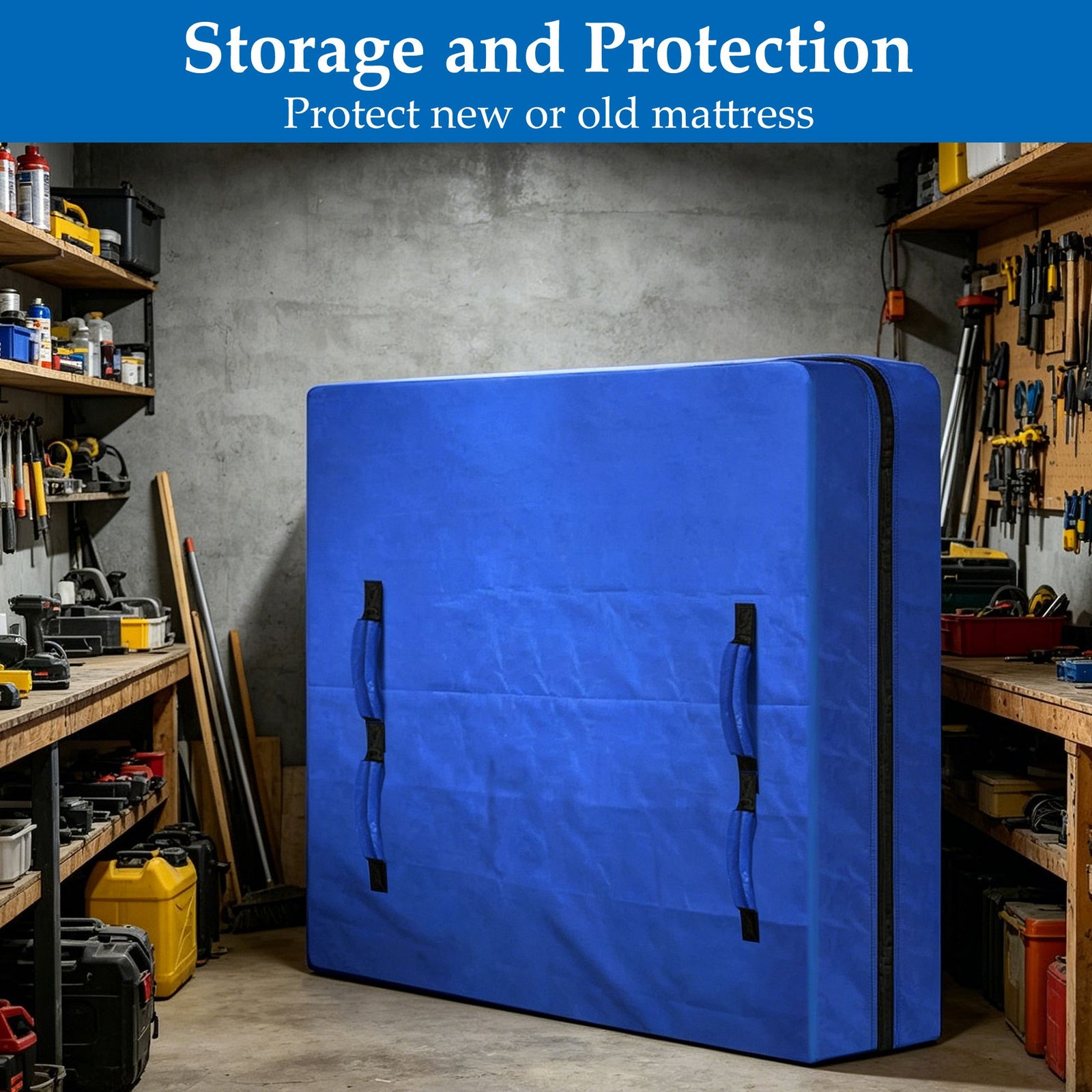 Waterproof Mattress Bag Mattresses Protector Plastic Moving Storage Dust Cover Carry Bed Zipper Packing Reusable Disposal, Extra Thick Heavy Duty, with 8 Handles(King)