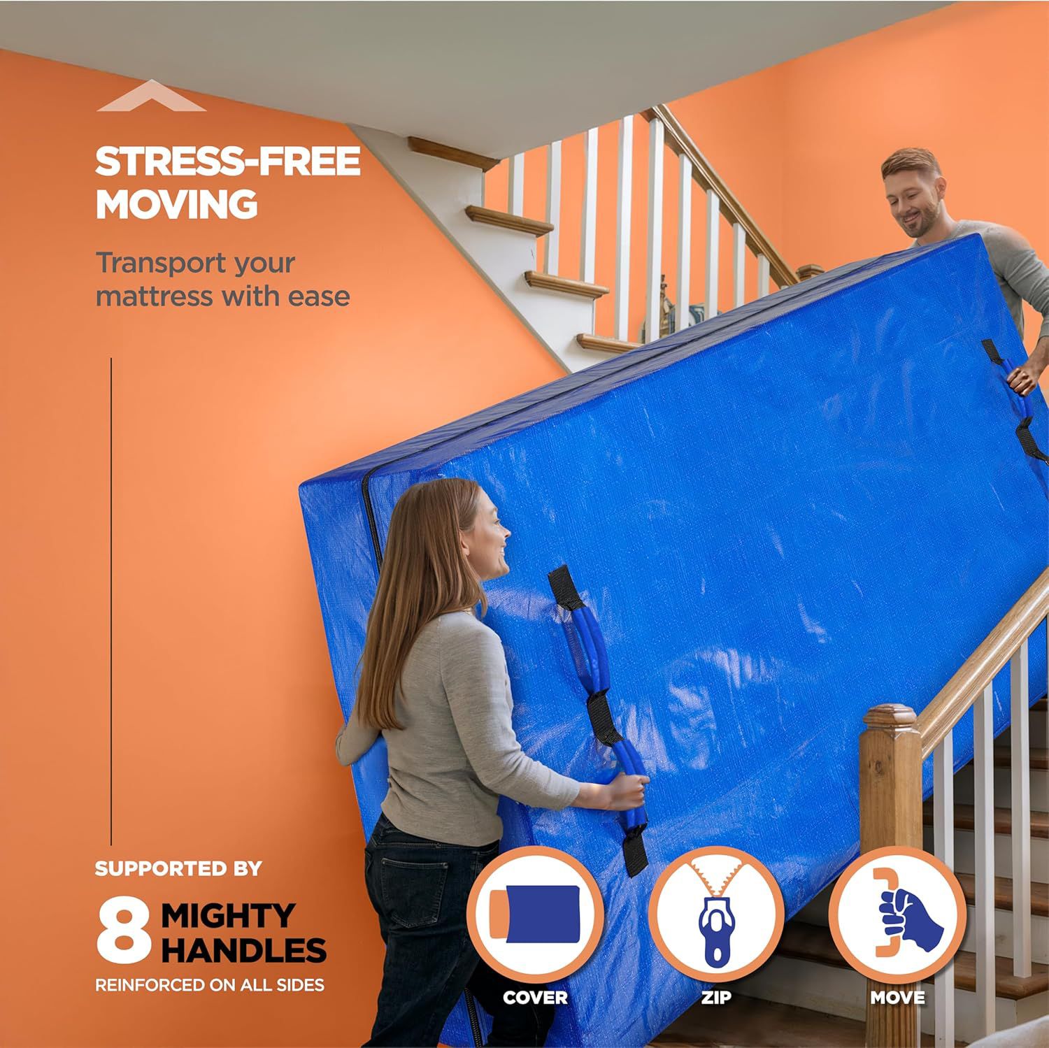 Waterproof Mattress Bag Mattresses Protector Plastic Moving Storage Dust Cover Carry Bed Zipper Packing Reusable Disposal, Extra Thick Heavy Duty, with 8 Handles(King Single)