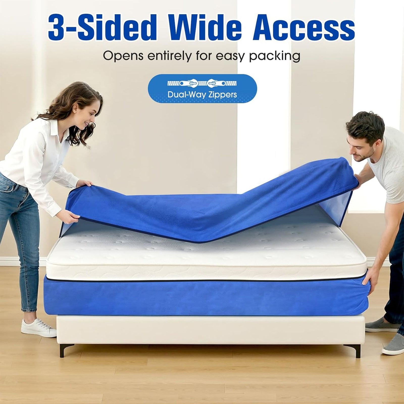 Waterproof Mattress Bag Mattresses Protector Plastic Moving Storage Dust Cover Carry Bed Zipper Packing Reusable Disposal, Extra Thick Heavy Duty, with 8 Handles(Queen)