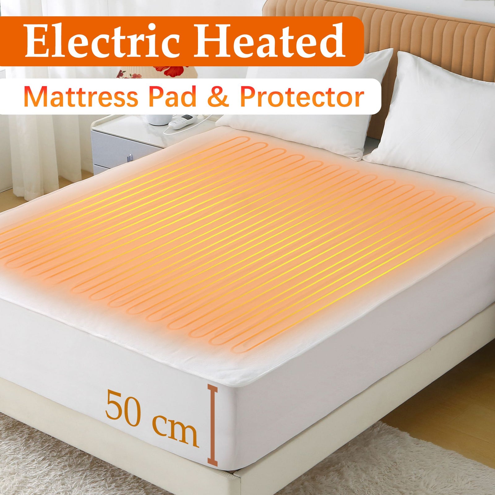 Heated Mattress Pad - Bedding Electric Blanket with 9 Heat Setting & 9-Hour Auto Off, Heated Mattress Pad-Machine Washable Fully Fitted Heating Pad with Overheat Protection , 800GSM Non Woven Fabric-fitted sheet cover(King)