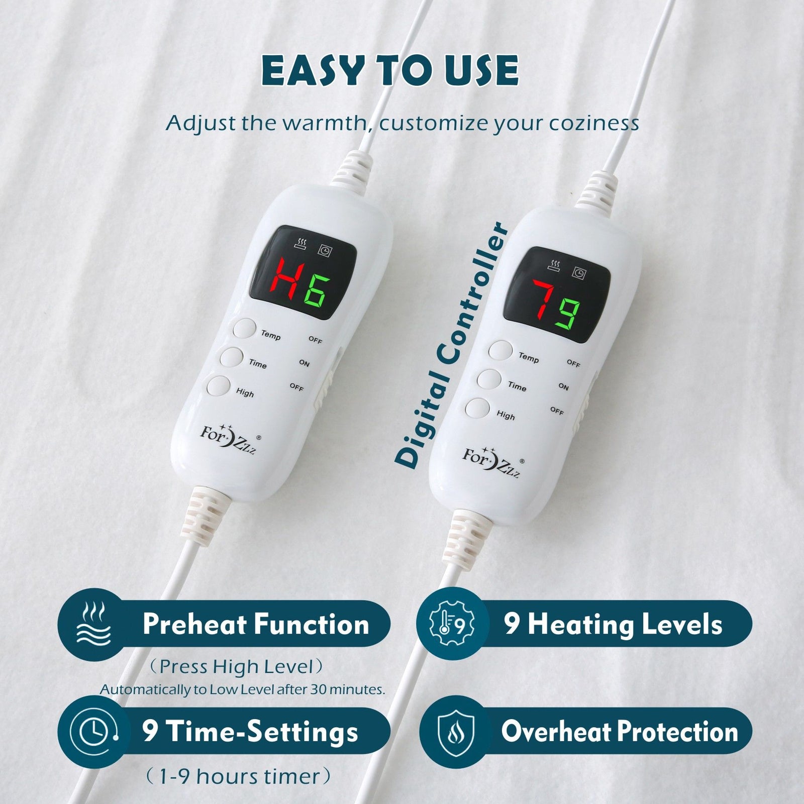 Heated Mattress Pad - Bedding Electric Blanket with 9 Heat Setting & 9-Hour Auto Off, Heated Mattress Pad-Machine Washable Fully Fitted Heating Pad with Overheat Protection , 800GSM Non Woven Fabric-fitted sheet cover(Queen)