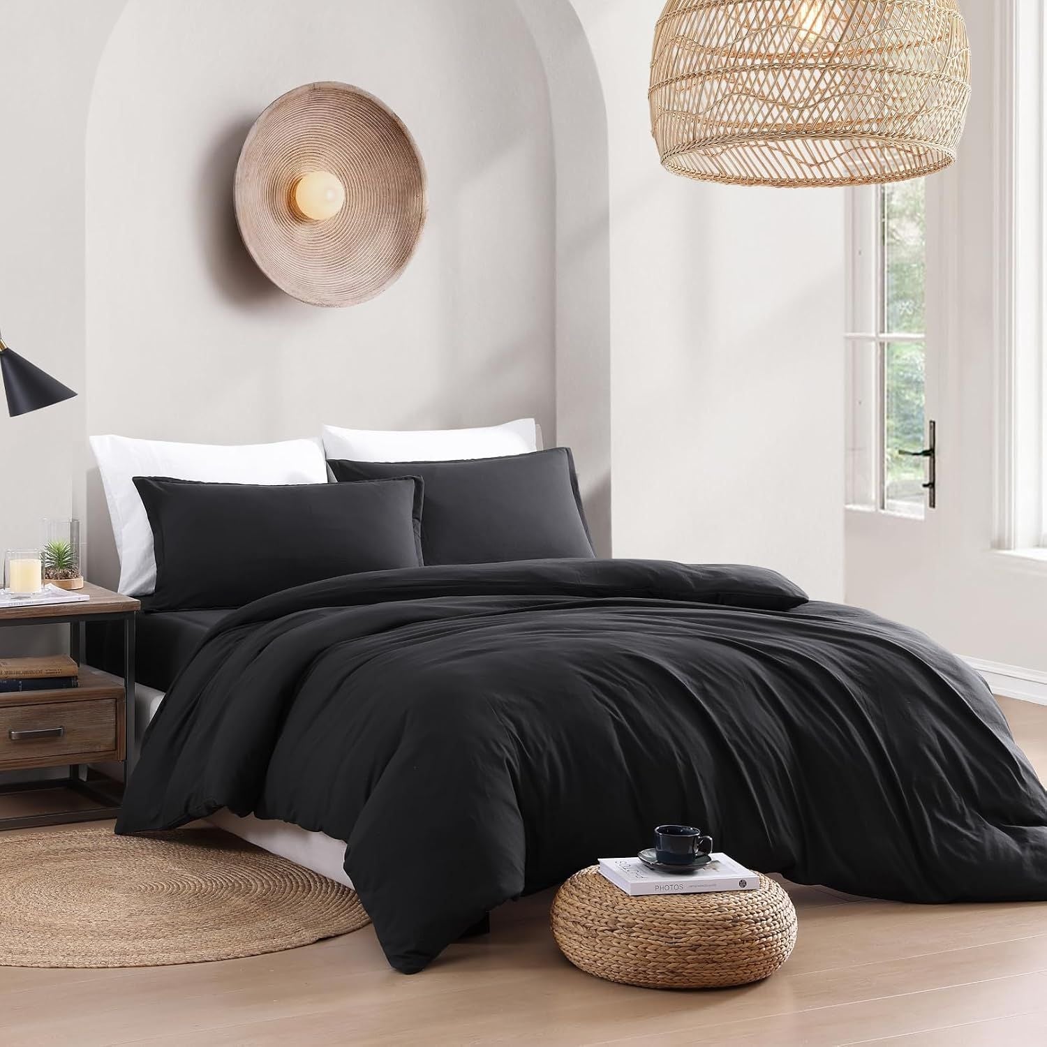 Hotel Soft Microfiber Duvet Cover Set-2000TC Quilt Cover Set & Pillowcases -1 Donna Cover Zipper Closure & 1 x Pillowcases-Breathable Bedding - Wrinkle, Fade, Stain Resistant(Black,King)