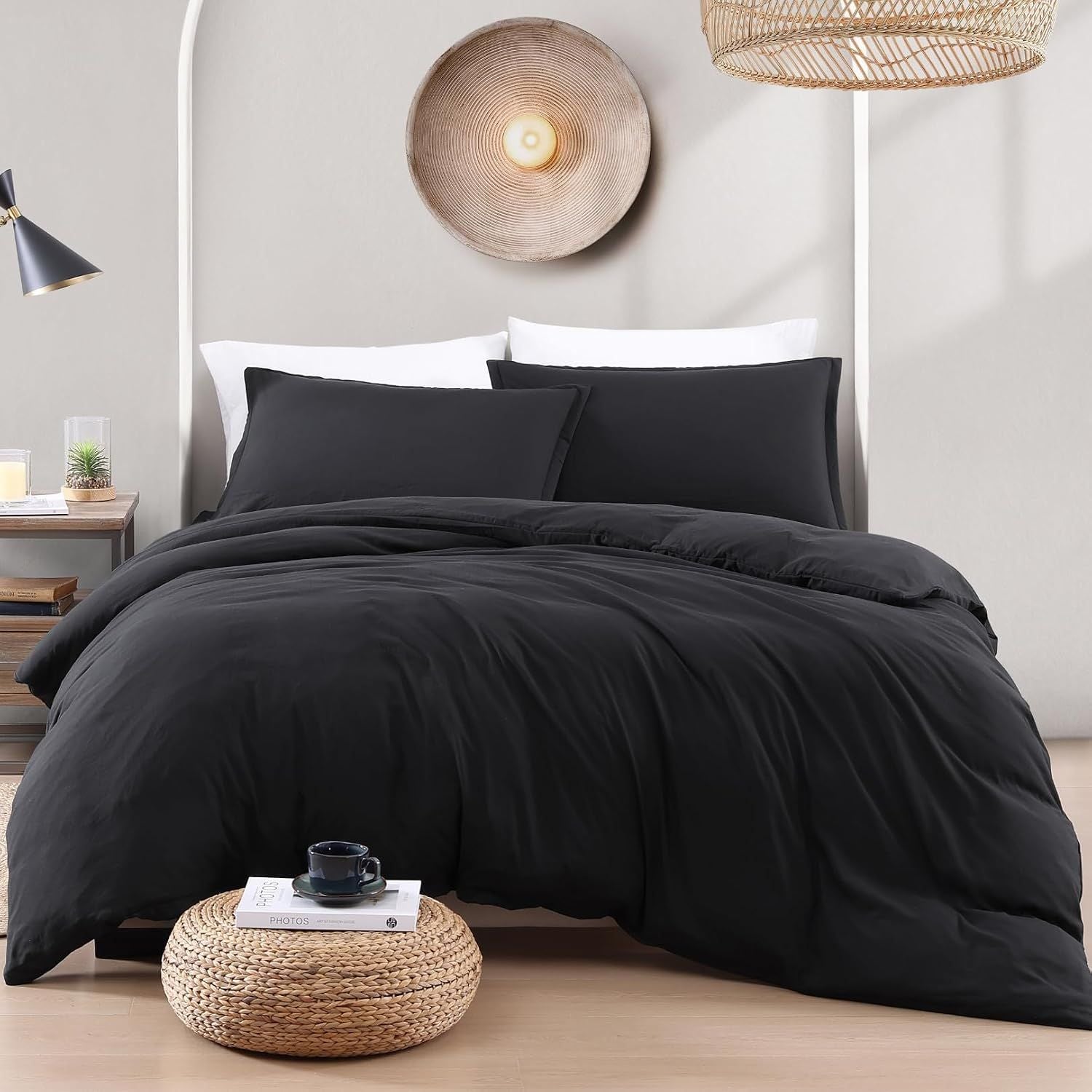 Hotel Soft Microfiber Duvet Cover Set-2000TC Quilt Cover Set & Pillowcases -1 Donna Cover Zipper Closure & 1 x Pillowcases-Breathable Bedding - Wrinkle, Fade, Stain Resistant(Black,King)