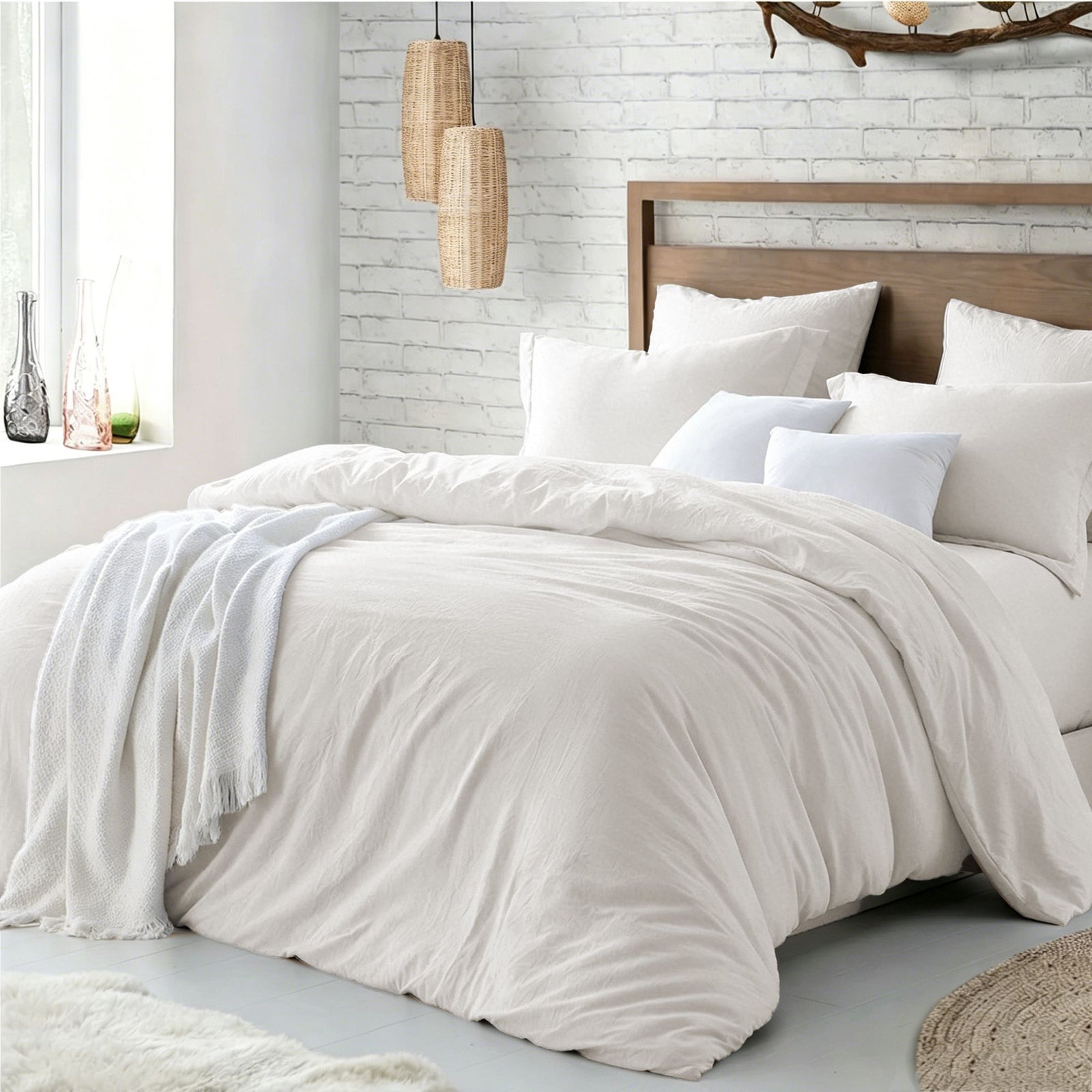 Hotel Soft Microfiber Duvet Cover Set-2000TC Quilt Cover Set & Pillowcases -1 Donna Cover Zipper Closure & 1 x Pillowcases-Breathable Bedding - Wrinkle, Fade, Stain Resistant(Raw white,King Single)