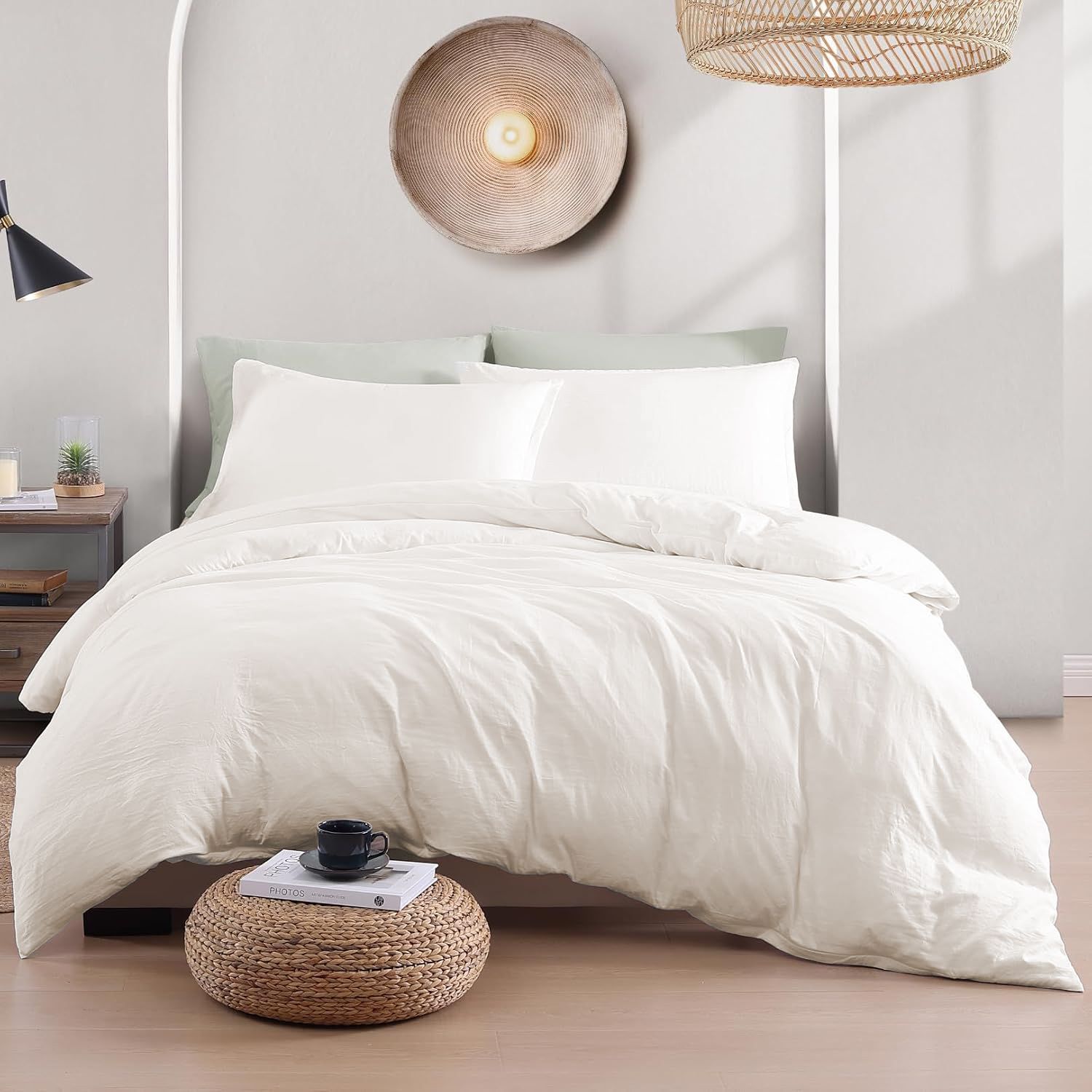 Hotel Soft Microfiber Duvet Cover Set-2000TC Quilt Cover Set & Pillowcases -1 Donna Cover Zipper Closure & 1 x Pillowcases-Breathable Bedding - Wrinkle, Fade, Stain Resistant(Raw white,King Single)