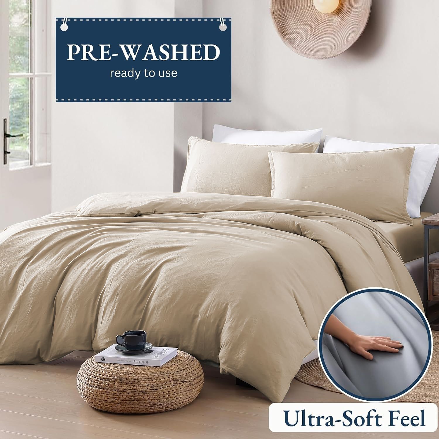 Hotel Soft Microfiber Duvet Cover Set-2000TC Quilt Cover Set & Pillowcases -1 Donna Cover Zipper Closure & 1 x Pillowcases-Breathable Bedding - Wrinkle, Fade, Stain Resistant(Camel Beige,King Single)