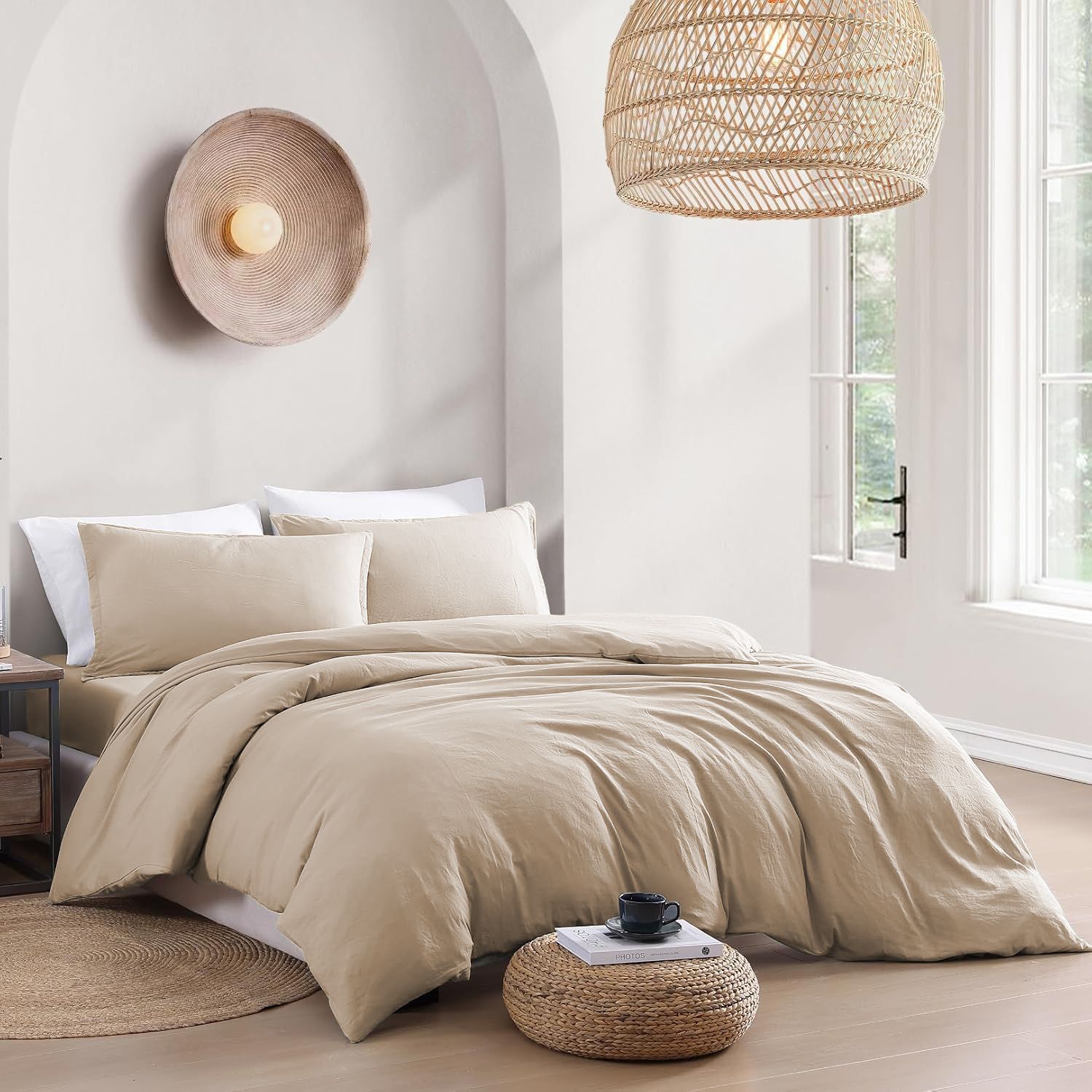 Hotel Soft Microfiber Duvet Cover Set-2000TC Quilt Cover Set & Pillowcases -1 Donna Cover Zipper Closure & 1 x Pillowcases-Breathable Bedding - Wrinkle, Fade, Stain Resistant(Camel Beige,King Single)