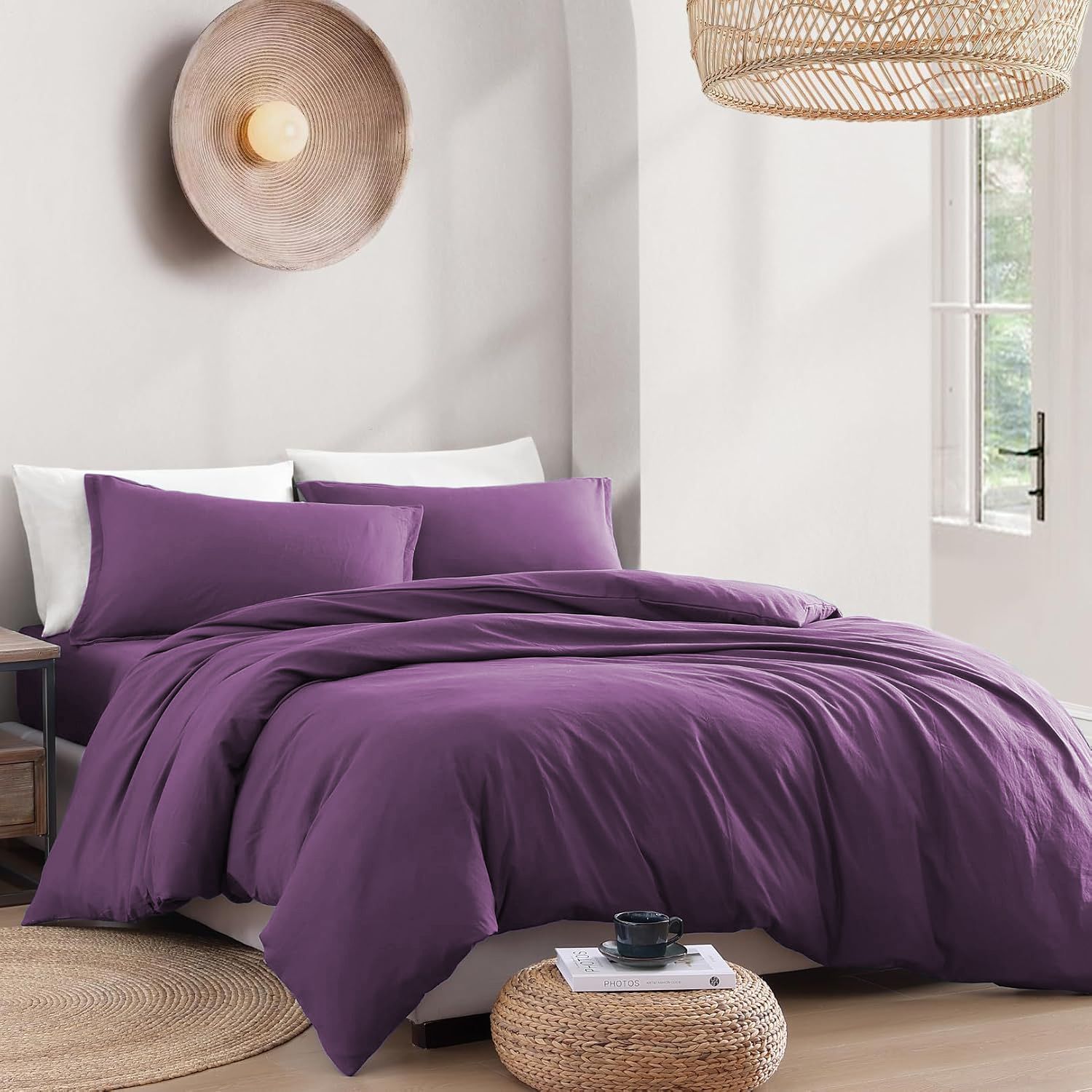 Hotel Soft Microfiber Duvet Cover Set-2000TC Quilt Cover Set & Pillowcases -1 Donna Cover Zipper Closure & 1 x Pillowcases-Breathable Bedding - Wrinkle, Fade, Stain Resistant(Purple,King Single)