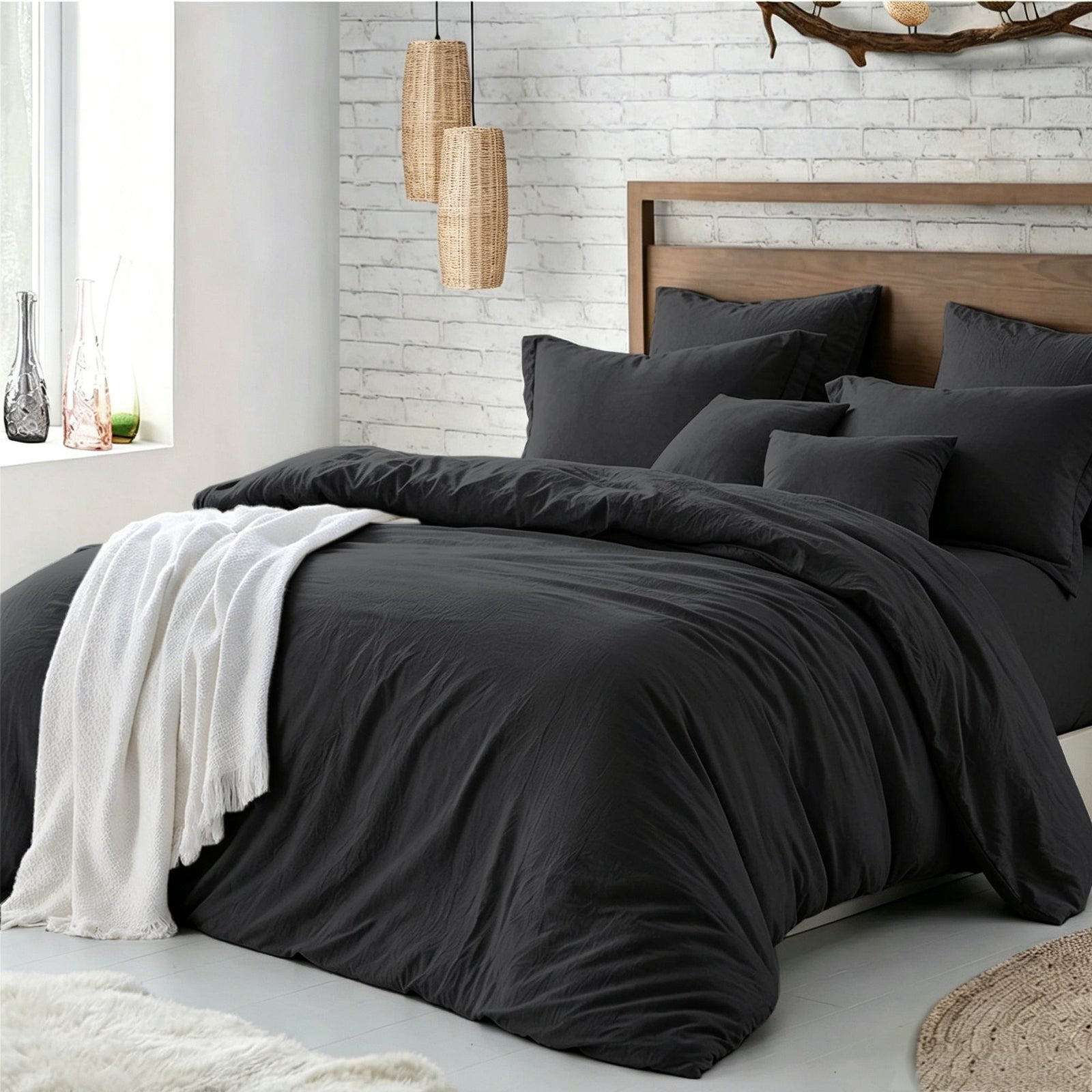 Hotel Soft Microfiber Duvet Cover Set-2000TC Quilt Cover Set & Pillowcases -1 Donna Cover Zipper Closure & 1 x Pillowcases-Breathable Bedding - Wrinkle, Fade, Stain Resistant(Black,Queen)