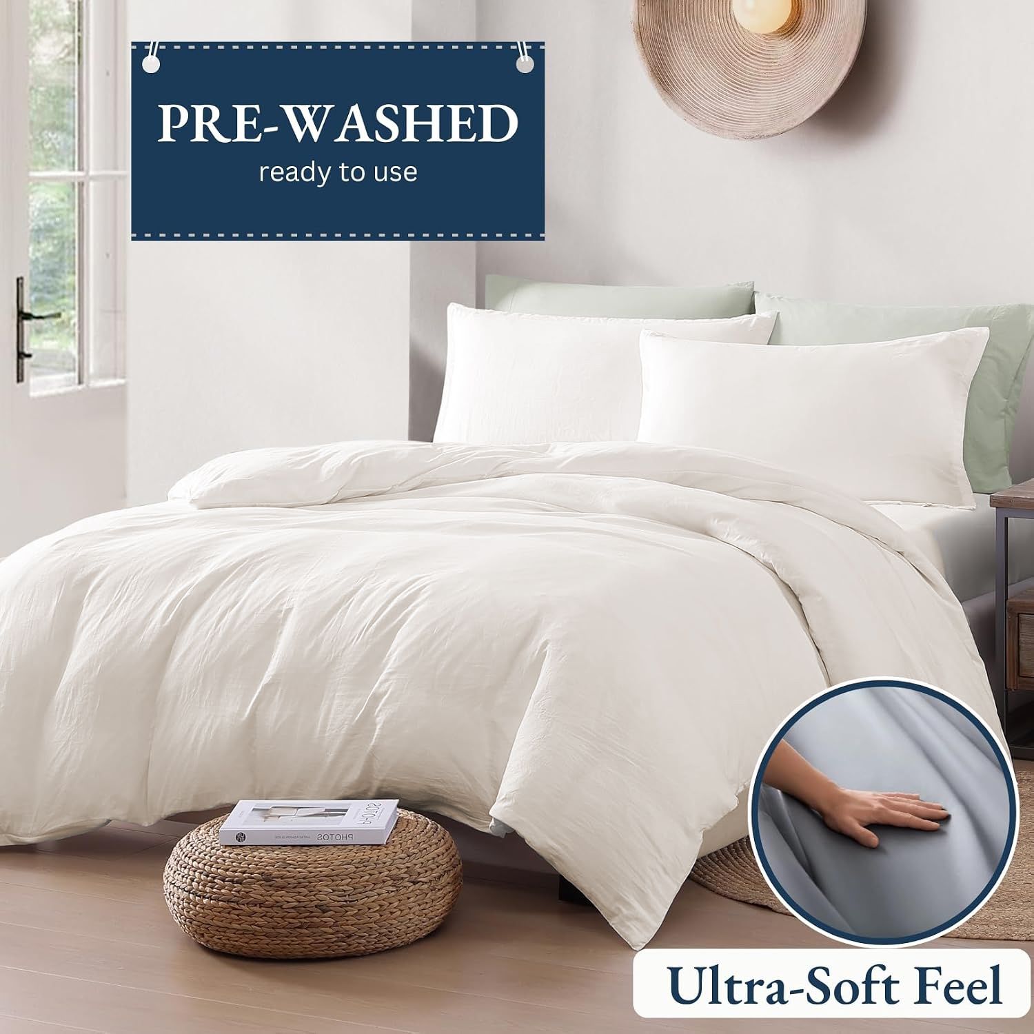 Hotel Soft Microfiber Duvet Cover Set-2000TC Quilt Cover Set & Pillowcases -1 Donna Cover Zipper Closure & 1 x Pillowcases-Breathable Bedding - Wrinkle, Fade, Stain Resistant(Raw white,Single)