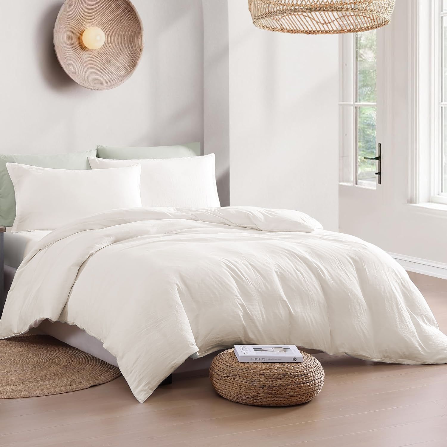 Hotel Soft Microfiber Duvet Cover Set-2000TC Quilt Cover Set & Pillowcases -1 Donna Cover Zipper Closure & 1 x Pillowcases-Breathable Bedding - Wrinkle, Fade, Stain Resistant(Raw white,Single)