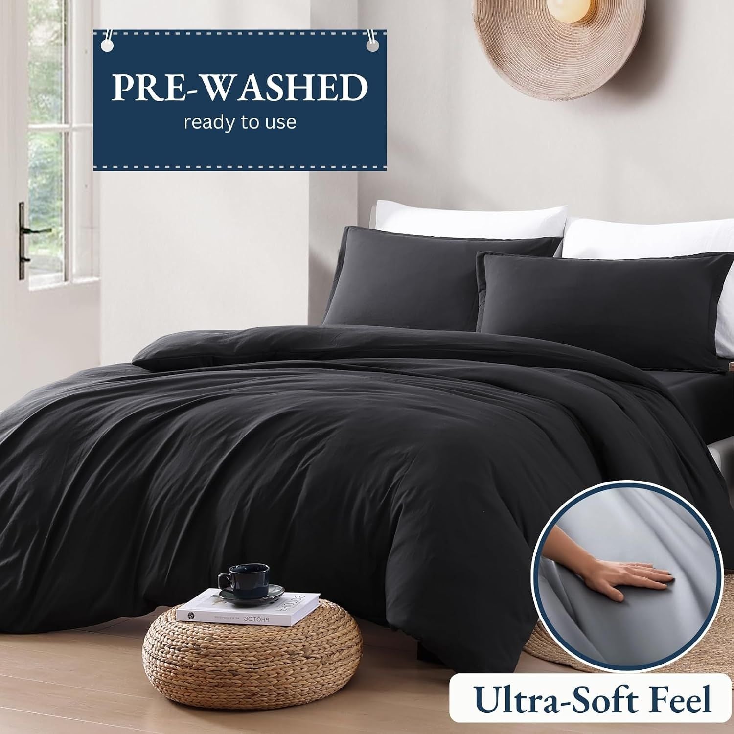 Hotel Soft Microfiber Duvet Cover Set-2000TC Quilt Cover Set & Pillowcases -1 Donna Cover Zipper Closure & 1 x Pillowcases-Breathable Bedding - Wrinkle, Fade, Stain Resistant(Black,Single)