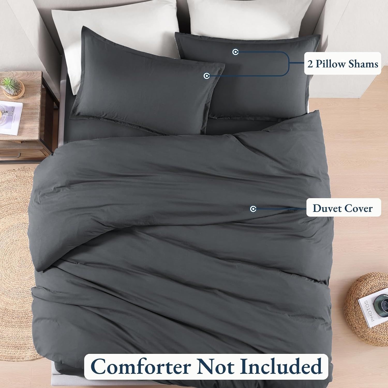 Hotel Soft Microfiber Duvet Cover Set-2000TC Quilt Cover Set & Pillowcases -1 Donna Cover Zipper Closure & 1 x Pillowcases-Breathable Bedding - Wrinkle, Fade, Stain Resistant(Dark gray,Single)