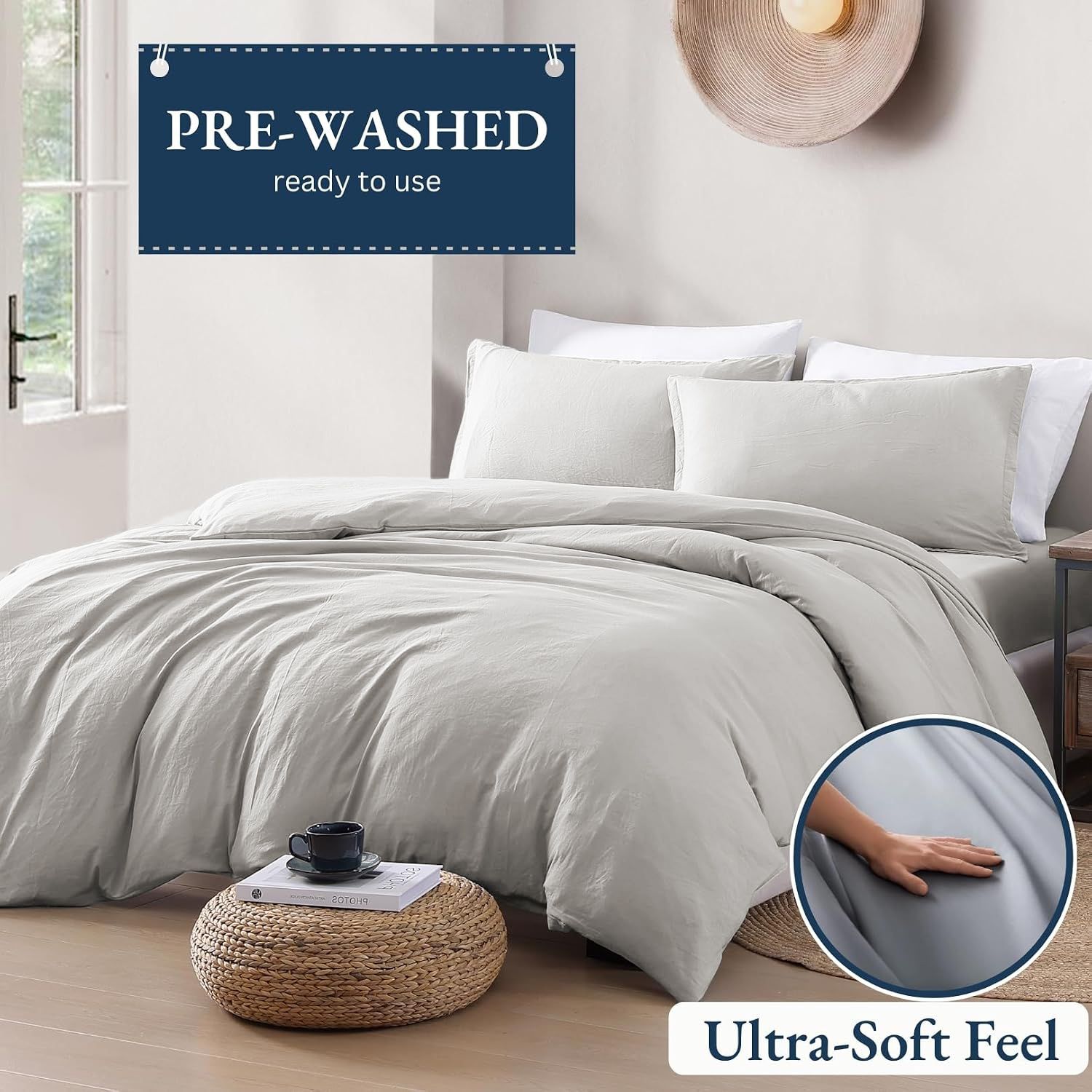 Hotel Soft Microfiber Duvet Cover Set-2000TC Quilt Cover Set & Pillowcases -1 Donna Cover Zipper Closure & 1 x Pillowcases-Breathable Bedding - Wrinkle, Fade, Stain Resistant(Silver-gray,Single)