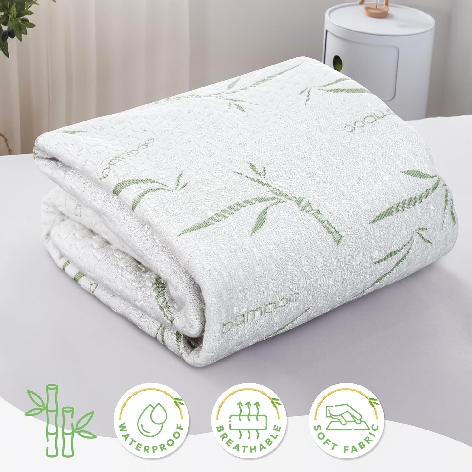 Waterproof Mattress Protector,Breathable Mattress Cover,3D Air Fabric Cooling Bed Pad Cover, Deep Pocket 40cm(Super King,Green)