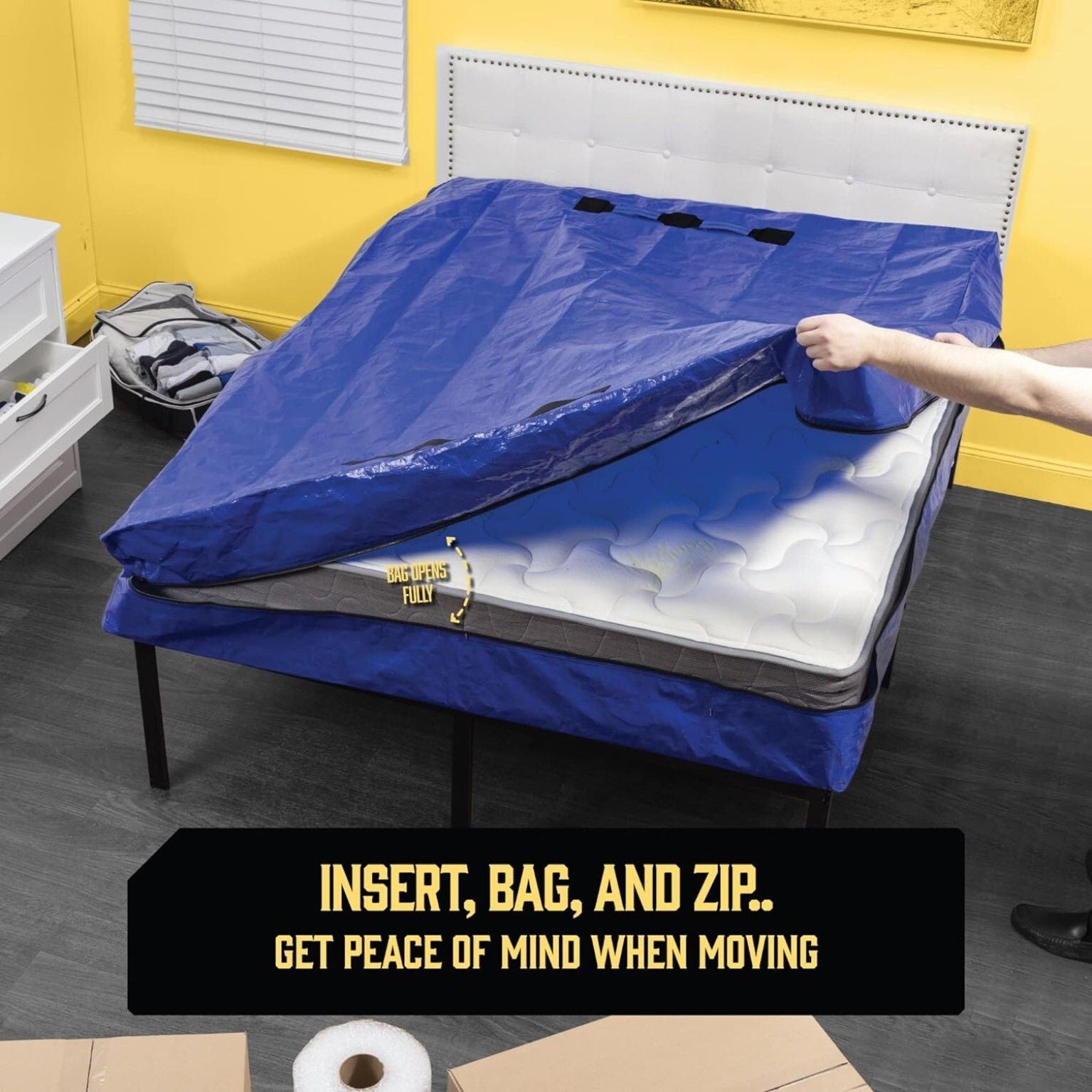 Mattress Bag Mattresses Protector Plastic Moving Storage Dust Cover Carry Bed Waterproof Zipper Packing Reusable Disposal, Extra Thick Heavy Duty, with Handles(Queen)