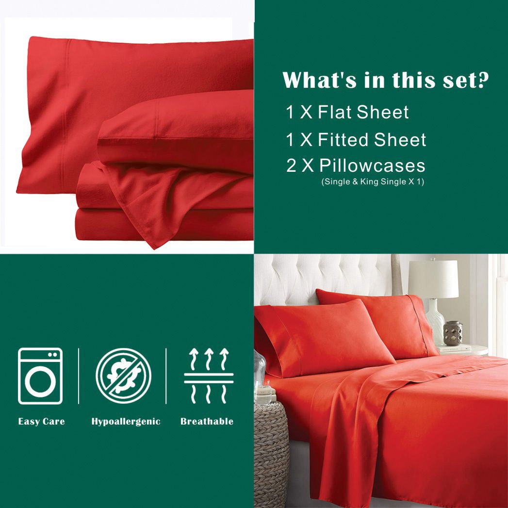 4 Piece Bed Sheet Set- Bedding Sheets & Pillowcases -Breathable Bedding - Wrinkle, Fade, Stain Resistant-Deep Pocket Flat Fitted Bed Sheet Set(Red,Double)