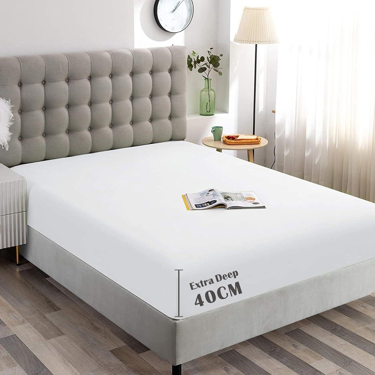 Hotel Quality Fitted Sheet - 1 Piece Fitted Sheet -Breathable Bedding - Wrinkle, Fade, Stain Resistant- 16inch/40cm Deep Pocket Fitted Bed Sheet-Wrinkle and Fade Resistant,(White,Double)