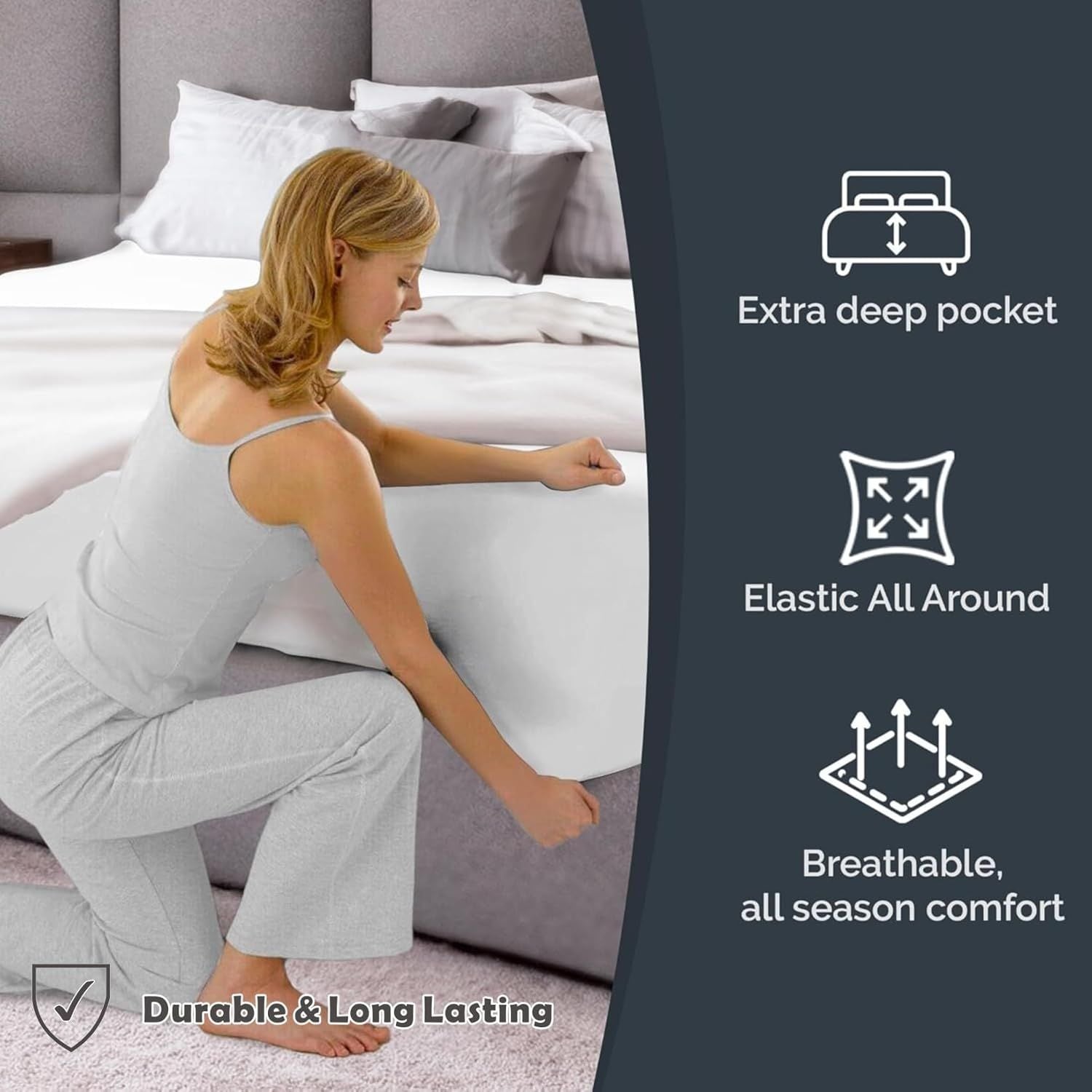 Hotel Quality Fitted Sheet - 1 Piece Fitted Sheet -Breathable Bedding - Wrinkle, Fade, Stain Resistant- 16inch/40cm Deep Pocket Fitted Bed Sheet-Wrinkle and Fade Resistant,(White,King)