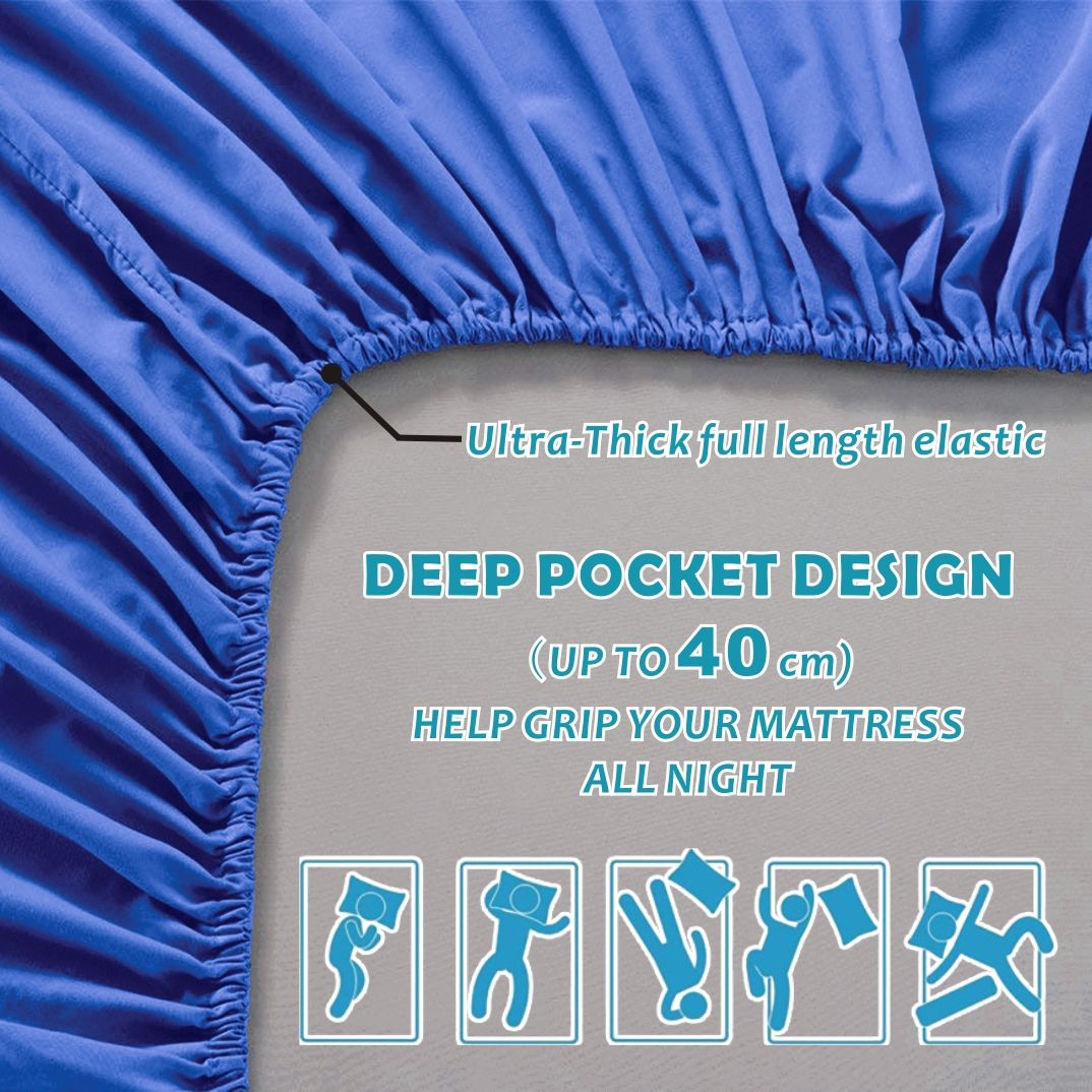 4 Piece Bed Sheet Set- Bedding Sheets & Pillowcases -Breathable Bedding - Wrinkle, Fade, Stain Resistant-Deep Pocket Flat Fitted Bed Sheet Set(Royal blue,Queen)