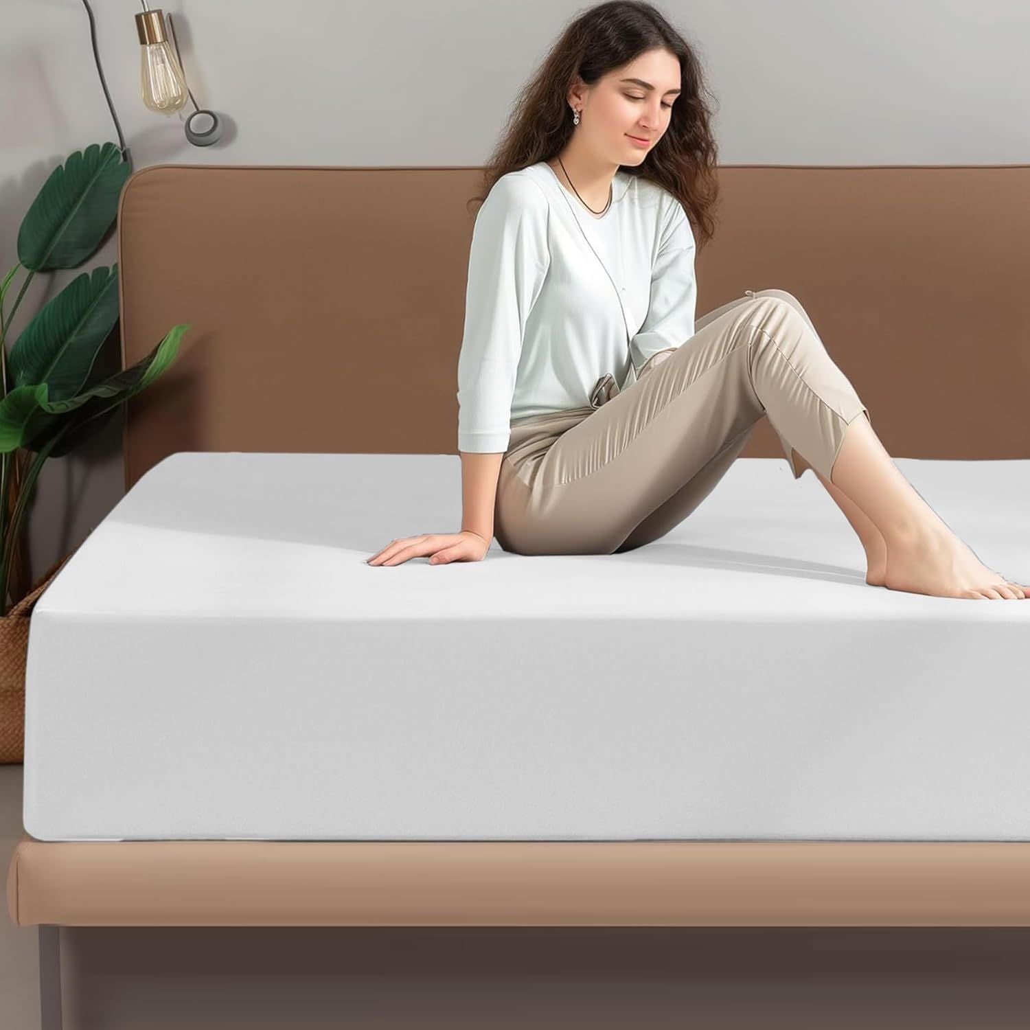 Hotel Quality Fitted Sheet - 1 Piece Fitted Sheet -Breathable Bedding - Wrinkle, Fade, Stain Resistant- 16inch/40cm Deep Pocket Fitted Bed Sheet-Wrinkle and Fade Resistant,(White,Queen)