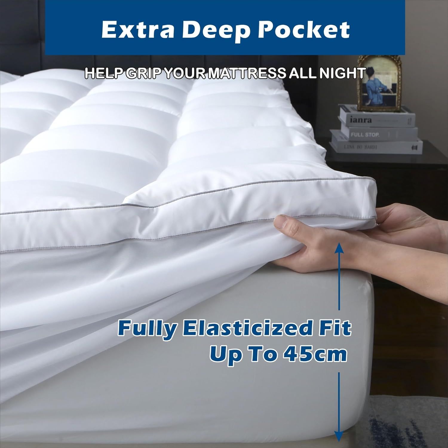 1000GSM Mattress Topper Viscose Derived from Bamboo, Thick Pillowtop Fitted Mattress Cover with 45cm Deep Skirt - Machine Washable Hypoallergenic(King Single,white)