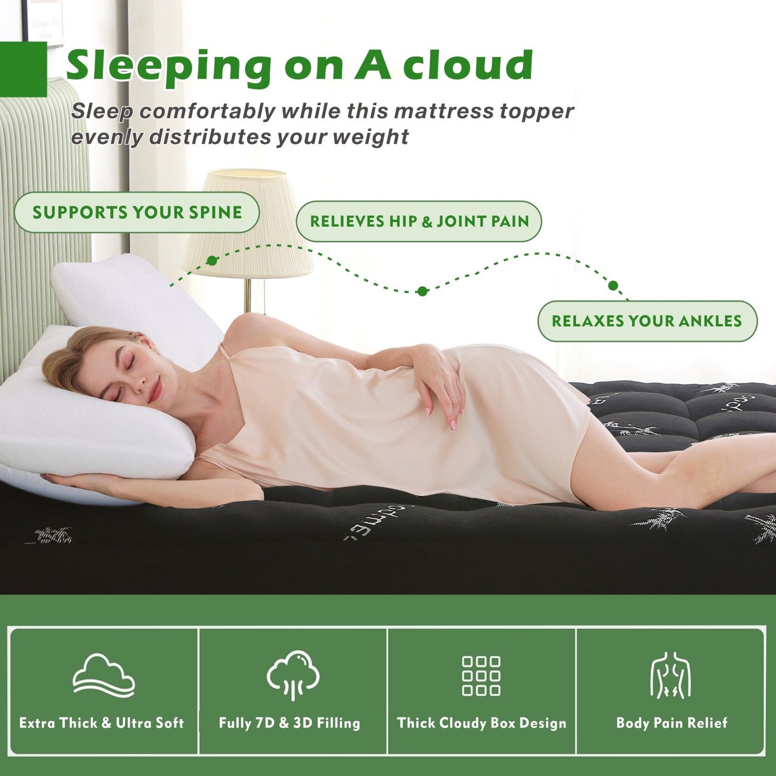 800GSM Mattress Topper Viscose Derived from Bamboo, Thick Pillowtop Fitted Mattress Cover with 45cm Deep Skirt - Machine Washable Hypoallergenic(King Single,Black)