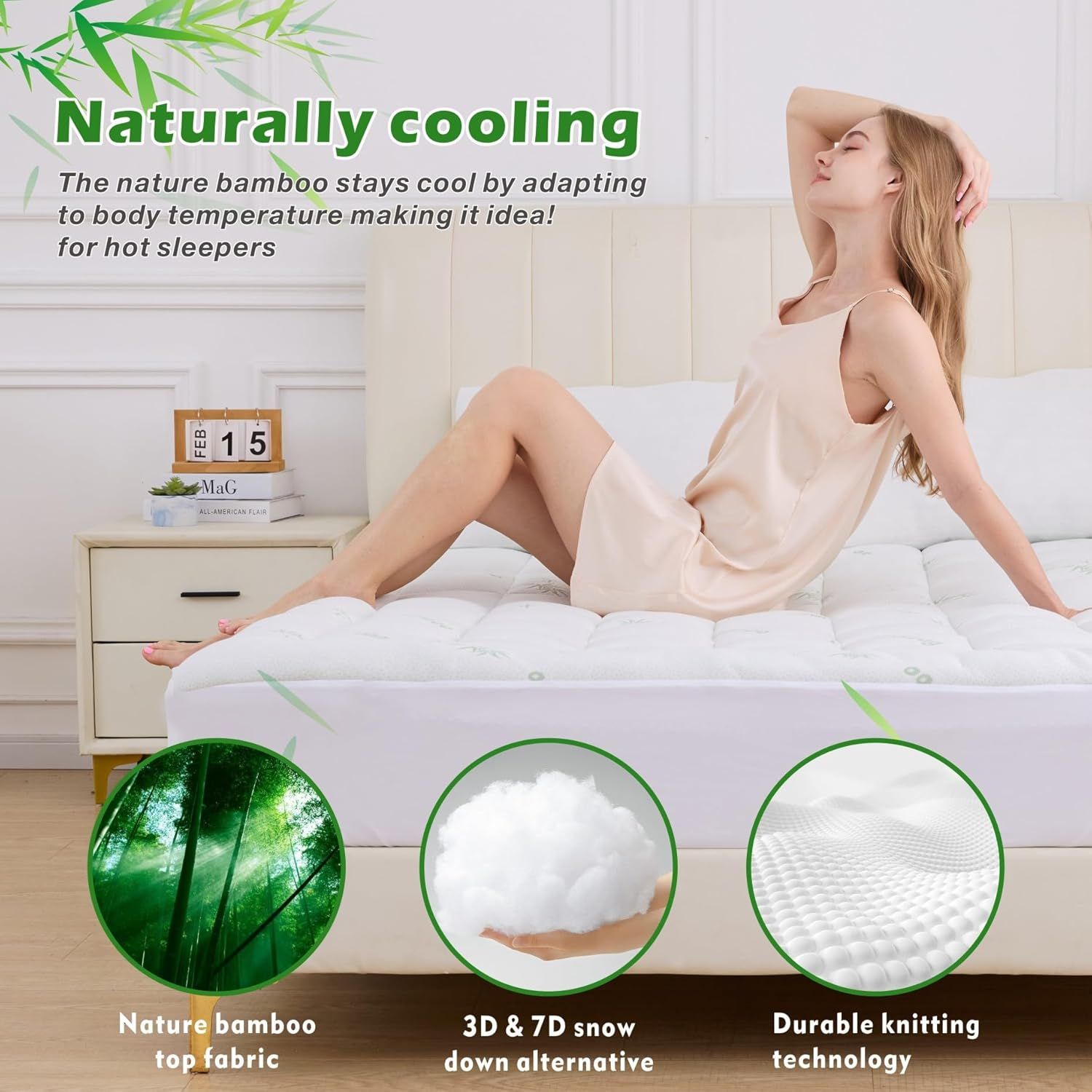 800GSM Mattress Topper Viscose Derived from Bamboo, Thick Pillowtop Fitted Mattress Cover with 45cm Deep Skirt - Machine Washable Hypoallergenic(King Single,Green)