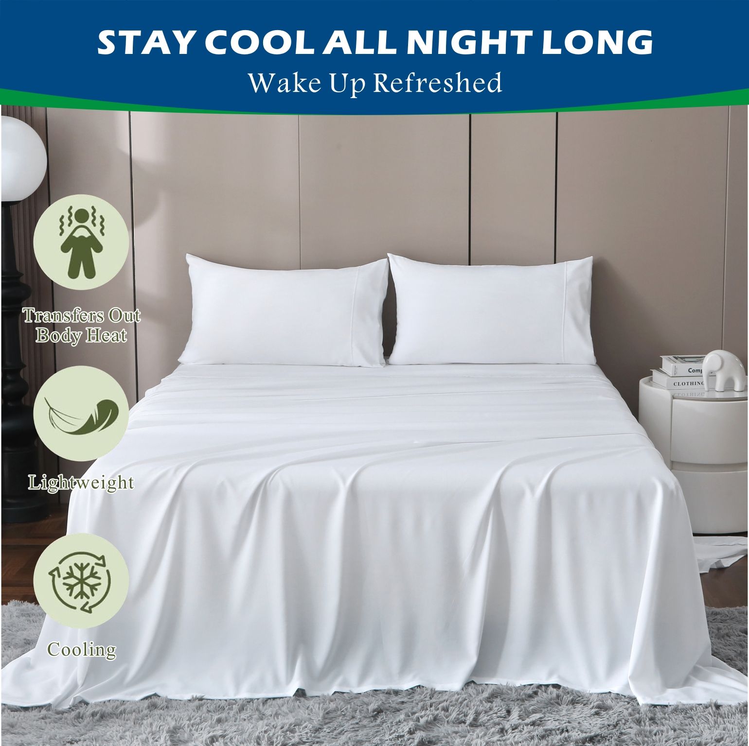 4 Piece Hotel Bamboo Cooling Sheet Set -Ultra Soft 2000TC Breathable Bed Sheets Set with 37 Centimetre Deep Pocket-Cooling Sheets for Hot Sleepers(White,Double)