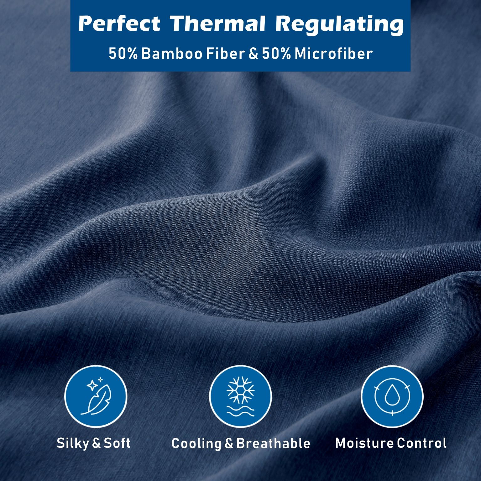 3 Piece Hotel Bamboo Cooling Sheet Set -Ultra Soft 2000TC Breathable Bed Sheets Set with 37 Centimetre Deep Pocket-Cooling Sheets for Hot Sleepers(Navy,King Single)