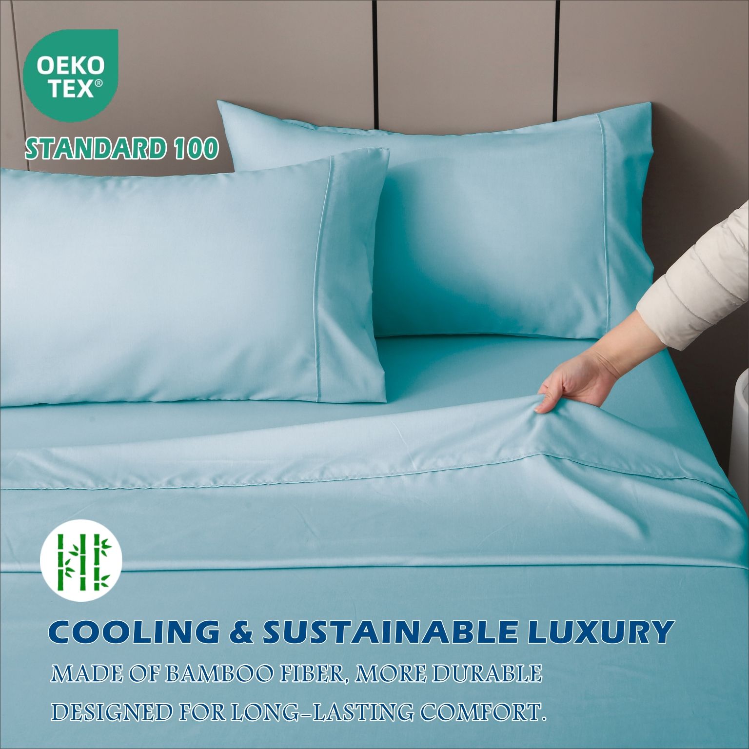 3 Piece Hotel Bamboo Cooling Sheet Set -Ultra Soft 2000TC Breathable Bed Sheets Set with 37 Centimetre Deep Pocket-Cooling Sheets for Hot Sleepers(Sky Blue,King Single)