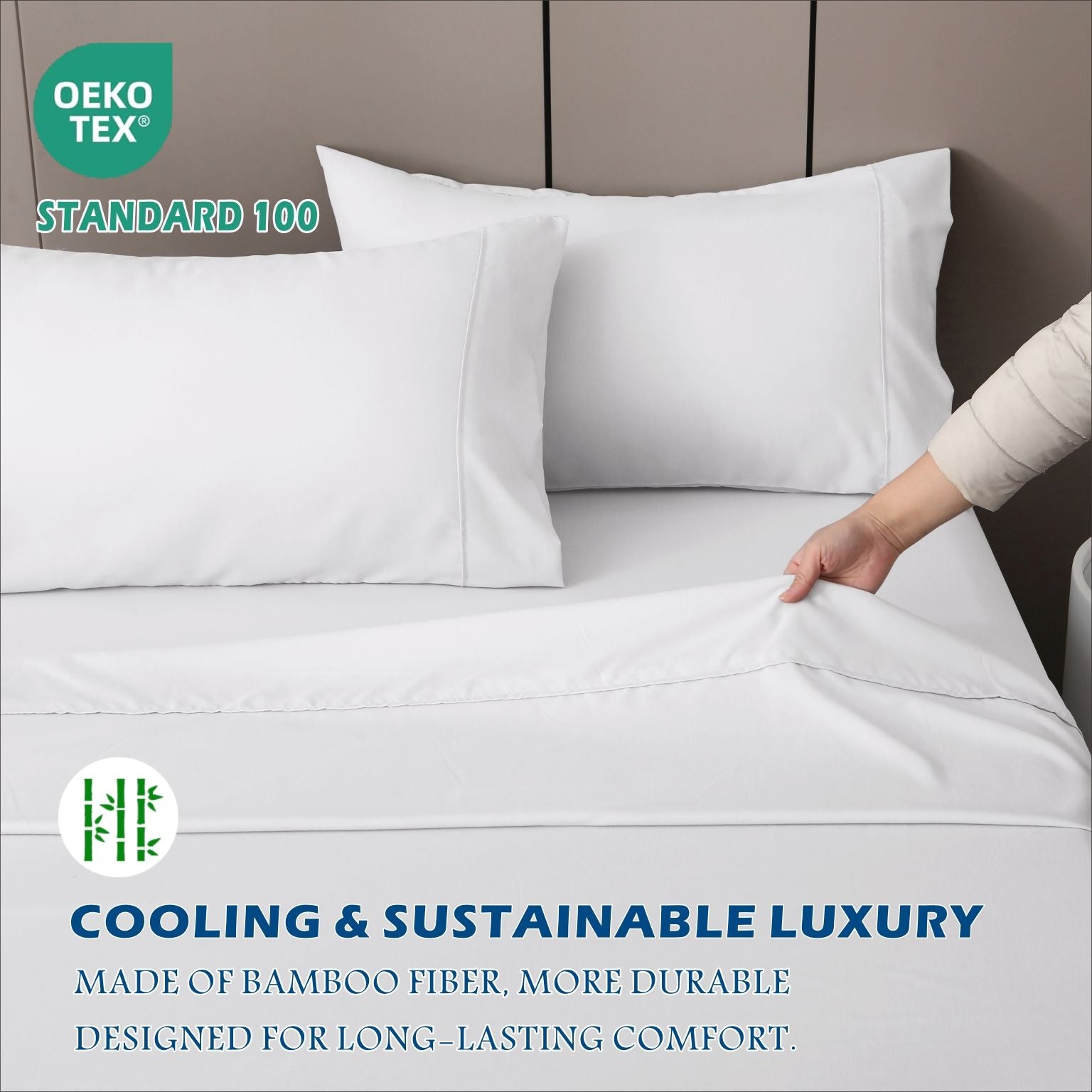 4 Piece Hotel Bamboo Cooling Sheet Set -Ultra Soft 2000TC Breathable Bed Sheets Set with 37 Centimetre Deep Pocket-Cooling Sheets for Hot Sleepers(White,Queen)