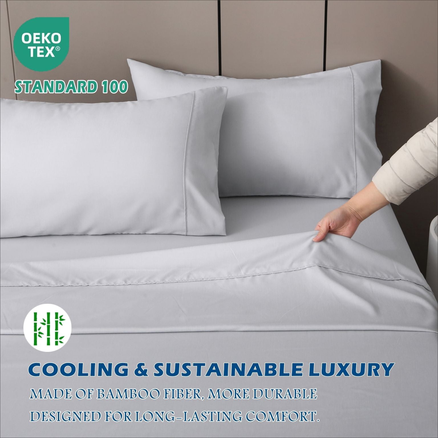 4 Piece Hotel Bamboo Cooling Sheet Set -Ultra Soft 2000TC Breathable Bed Sheets Set with 37 Centimetre Deep Pocket-Cooling Sheets for Hot Sleepers(Silver-gray,Queen)
