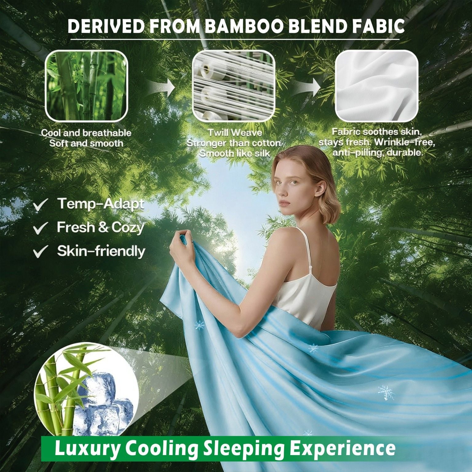 4 Piece Hotel Bamboo Cooling Sheet Set -Ultra Soft 2000TC Breathable Bed Sheets Set with 37 Centimetre Deep Pocket-Cooling Sheets for Hot Sleepers(Sky Blue,Super King)