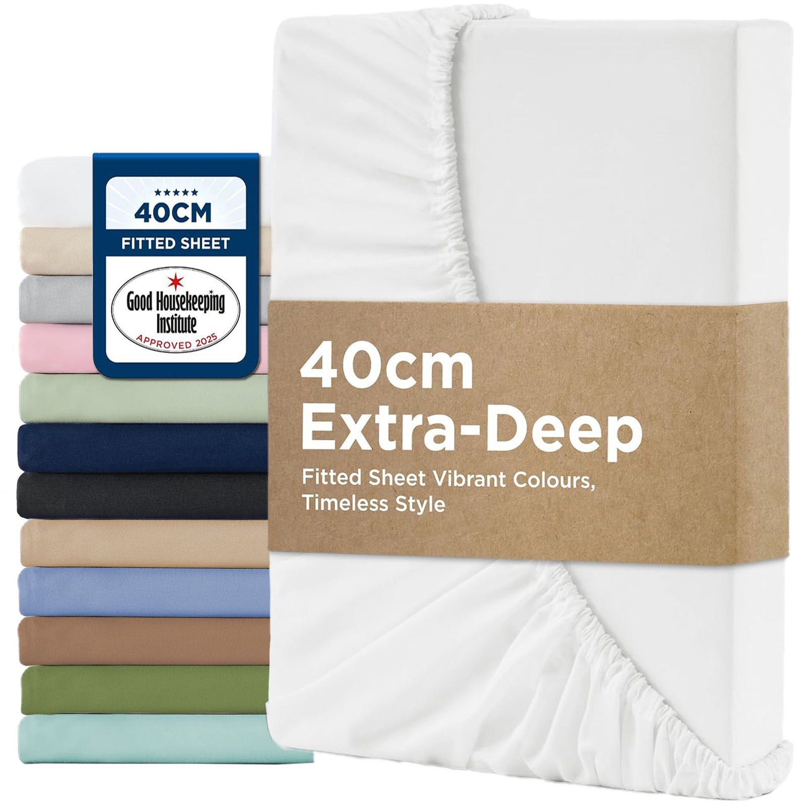 2000TC Hotel Quality Fitted Sheets - 2 Piece Fitted Sheets -Breathable Bedding - Wrinkle, Fade, Stain Resistant- 16inch/40cm Deep Pocket Fitted Bed Sheets-Wrinkle and Fade Resistant,(White,Double)