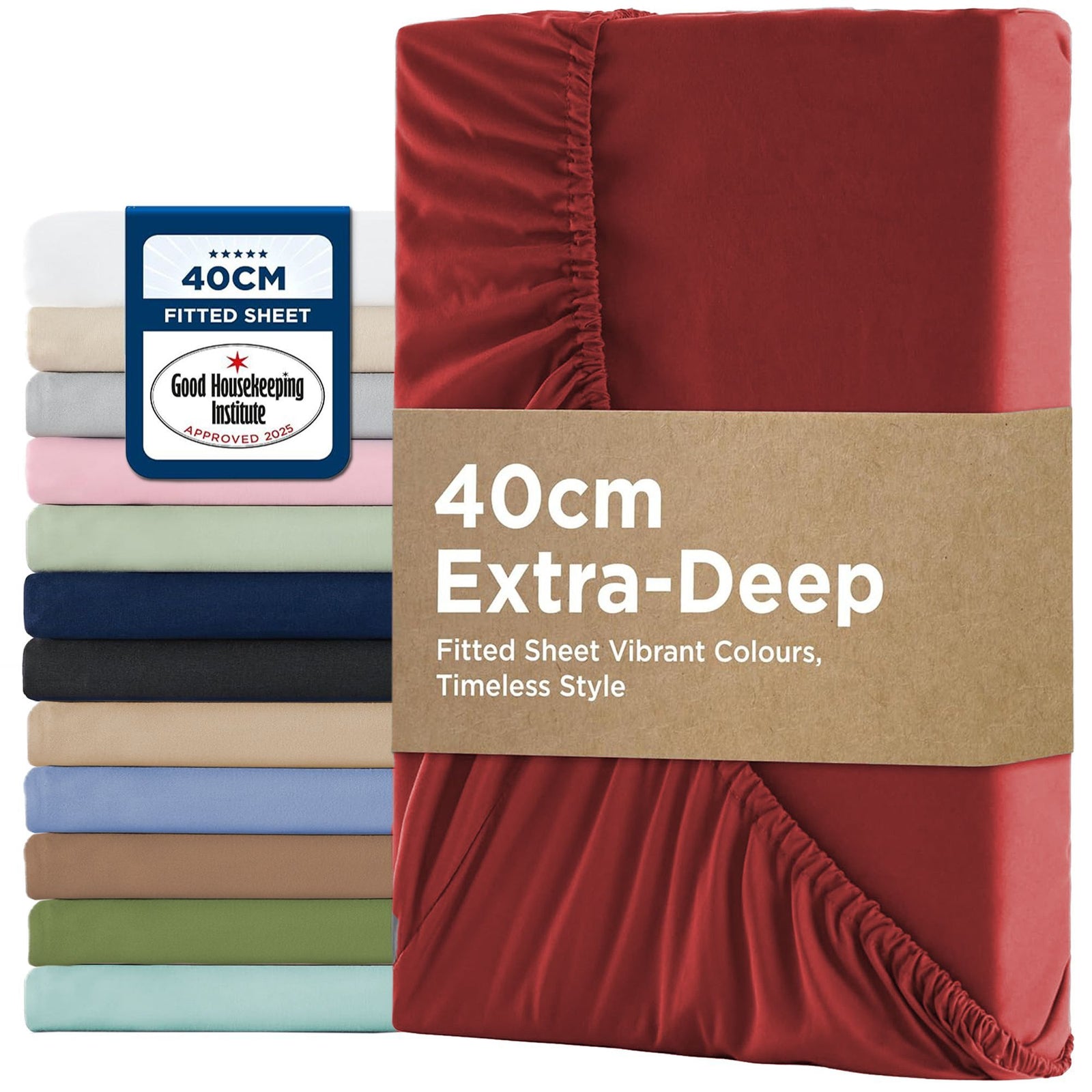 2000TC Hotel Quality Fitted Sheets - 2 Piece Fitted Sheets -Breathable Bedding - Wrinkle, Fade, Stain Resistant- 16inch/40cm Deep Pocket Fitted Bed Sheets-Wrinkle and Fade Resistant,(Red,Double)