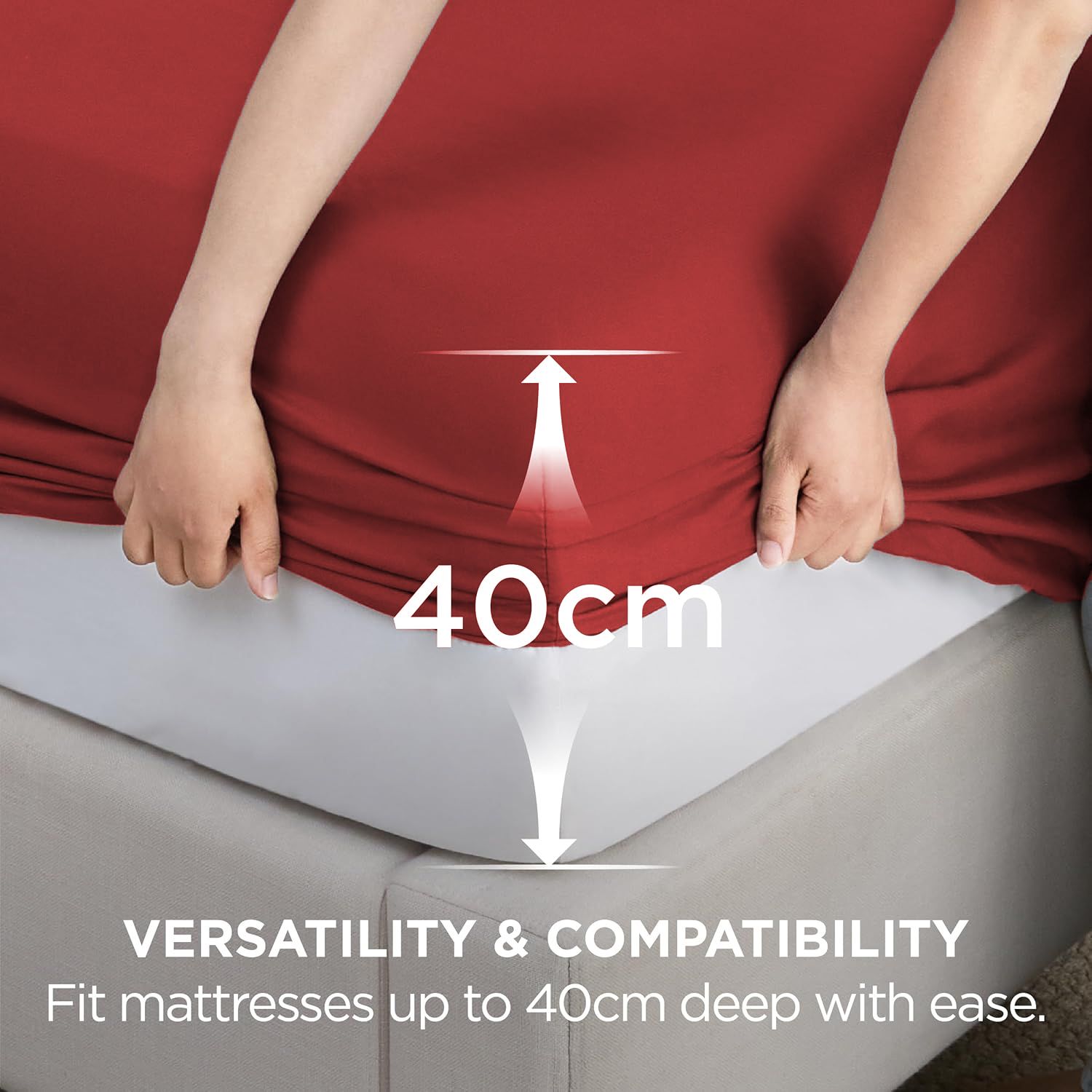 2000TC Hotel Quality Fitted Sheets - 2 Piece Fitted Sheets -Breathable Bedding - Wrinkle, Fade, Stain Resistant- 16inch/40cm Deep Pocket Fitted Bed Sheets-Wrinkle and Fade Resistant,(Red,Double)
