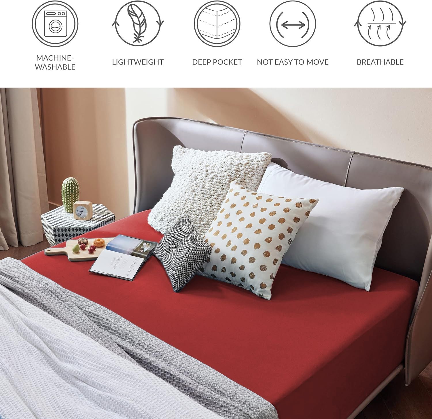 2000TC Hotel Quality Fitted Sheets - 2 Piece Fitted Sheets -Breathable Bedding - Wrinkle, Fade, Stain Resistant- 16inch/40cm Deep Pocket Fitted Bed Sheets-Wrinkle and Fade Resistant,(Red,Double)