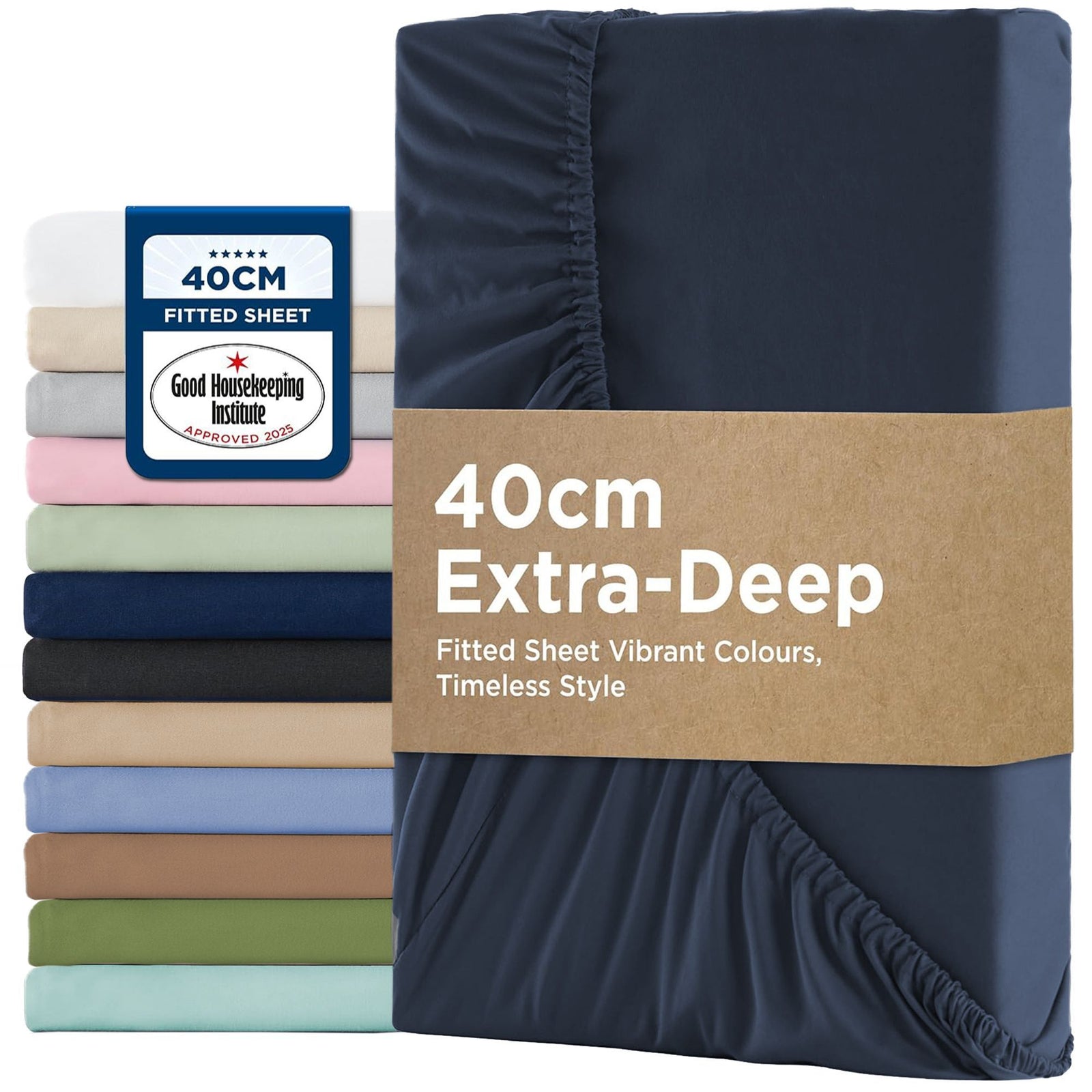 2000TC Hotel Quality Fitted Sheets - 2 Piece Fitted Sheets -Breathable Bedding - Wrinkle, Fade, Stain Resistant- 16inch/40cm Deep Pocket Fitted Bed Sheets-Wrinkle and Fade Resistant,(Navy,Double)