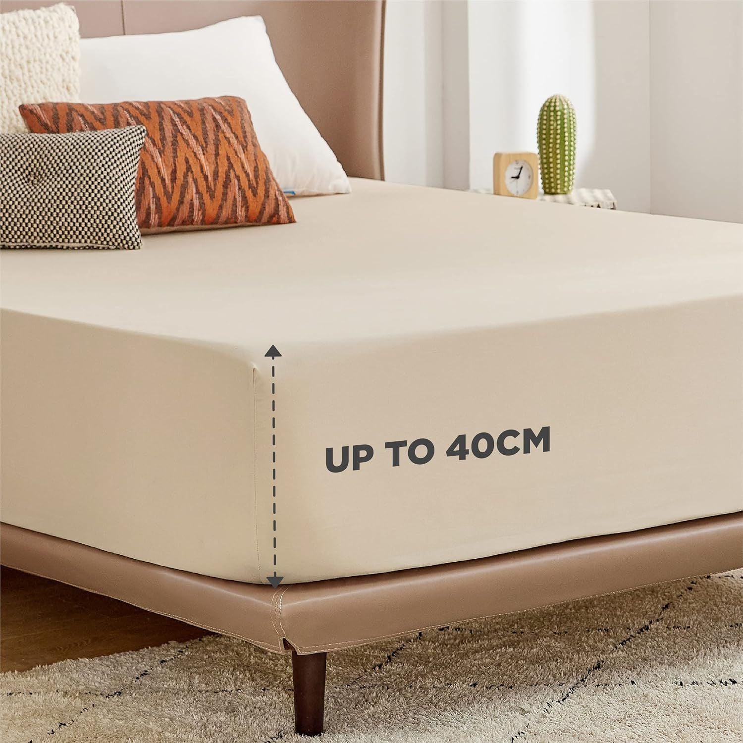 2000TC Hotel Quality Fitted Sheets - 2 Piece Fitted Sheets -Breathable Bedding - Wrinkle, Fade, Stain Resistant- 16inch/40cm Deep Pocket Fitted Bed Sheets-Wrinkle and Fade Resistant,(Cream White,Double)