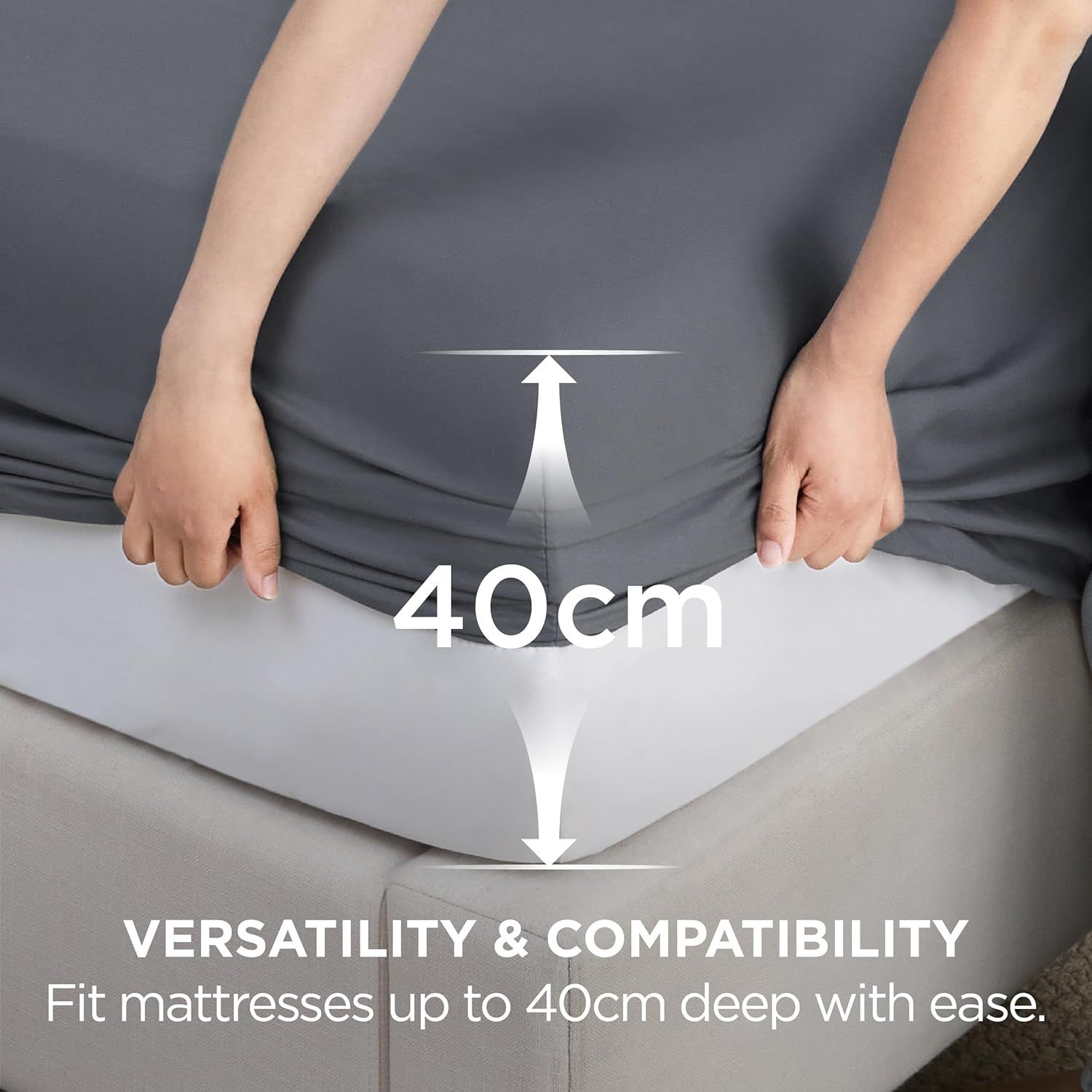 2000TC Hotel Quality Fitted Sheets - 2 Piece Fitted Sheets -Breathable Bedding - Wrinkle, Fade, Stain Resistant- 16inch/40cm Deep Pocket Fitted Bed Sheets-Wrinkle and Fade Resistant,(Dark gray,Double)