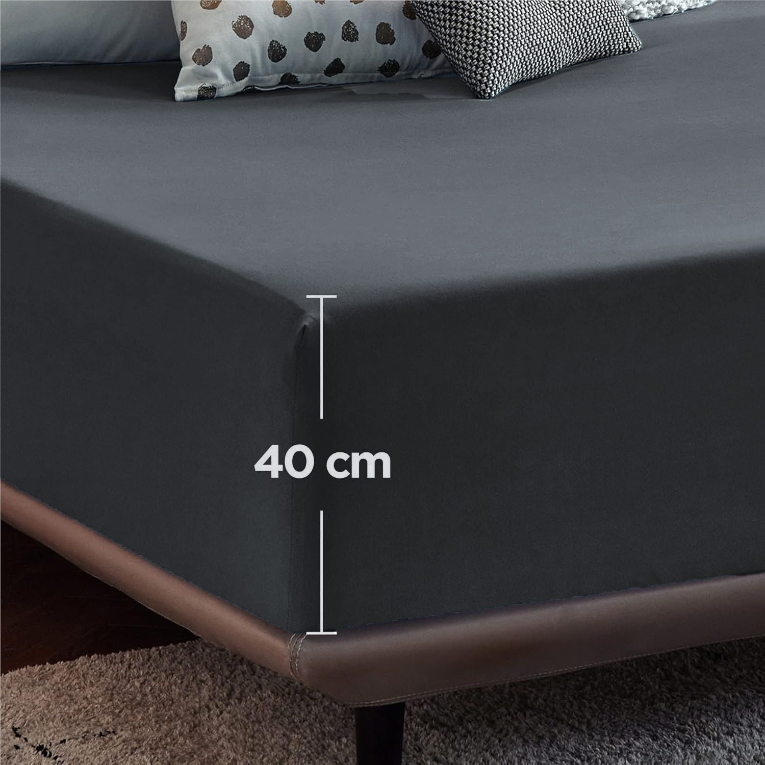 2000TC Hotel Quality Fitted Sheets - 2 Piece Fitted Sheets -Breathable Bedding - Wrinkle, Fade, Stain Resistant- 16inch/40cm Deep Pocket Fitted Bed Sheets-Wrinkle and Fade Resistant,(Dark gray,Double)