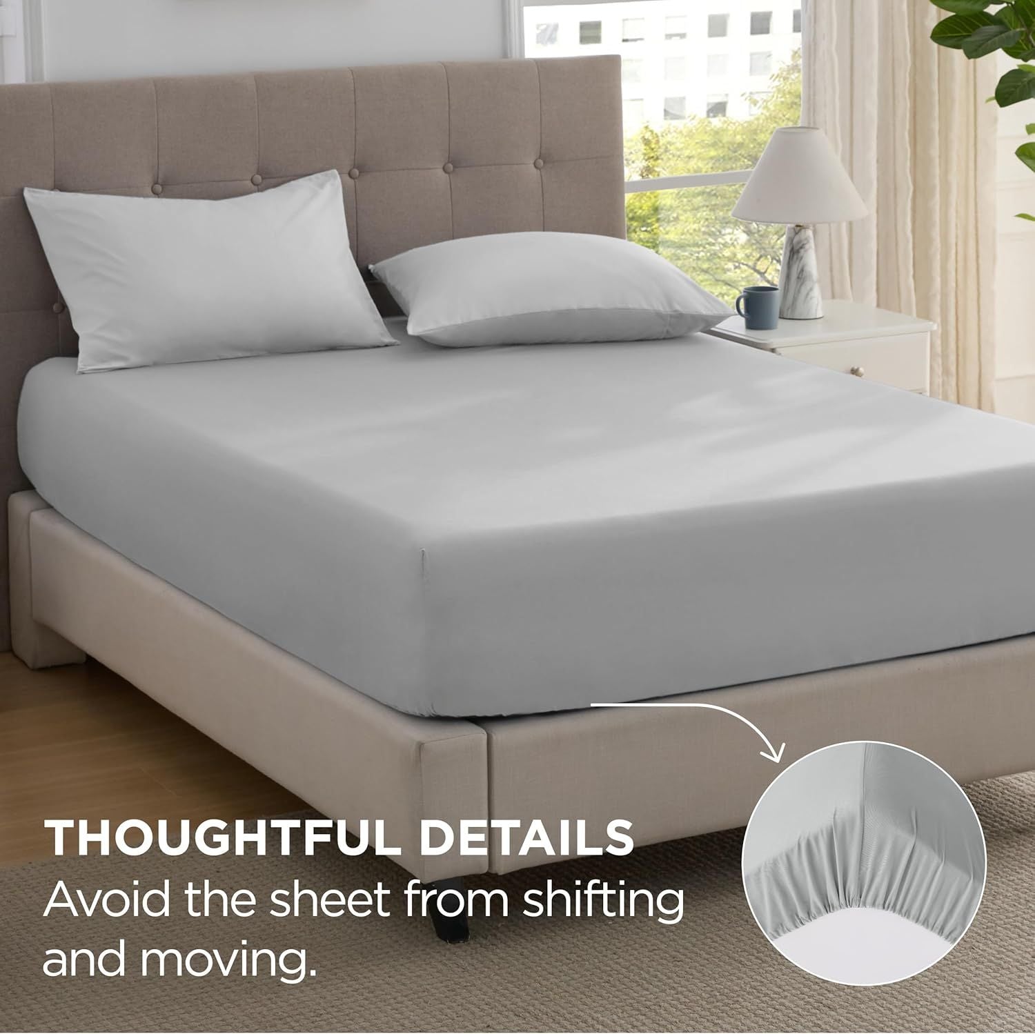 2000TC Hotel Quality Fitted Sheets - 2 Piece Fitted Sheets -Breathable Bedding - Wrinkle, Fade, Stain Resistant- 16inch/40cm Deep Pocket Fitted Bed Sheets-Wrinkle and Fade Resistant,(Silver-gray,Double)