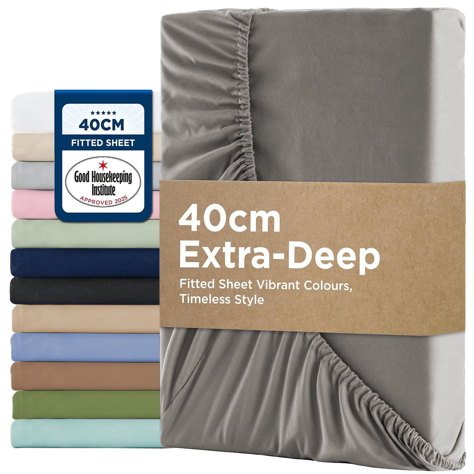 2000TC Hotel Quality Fitted Sheets - 2 Piece Fitted Sheets -Breathable Bedding - Wrinkle, Fade, Stain Resistant- 16inch/40cm Deep Pocket Fitted Bed Sheets-Wrinkle and Fade Resistant,(Grey,King)