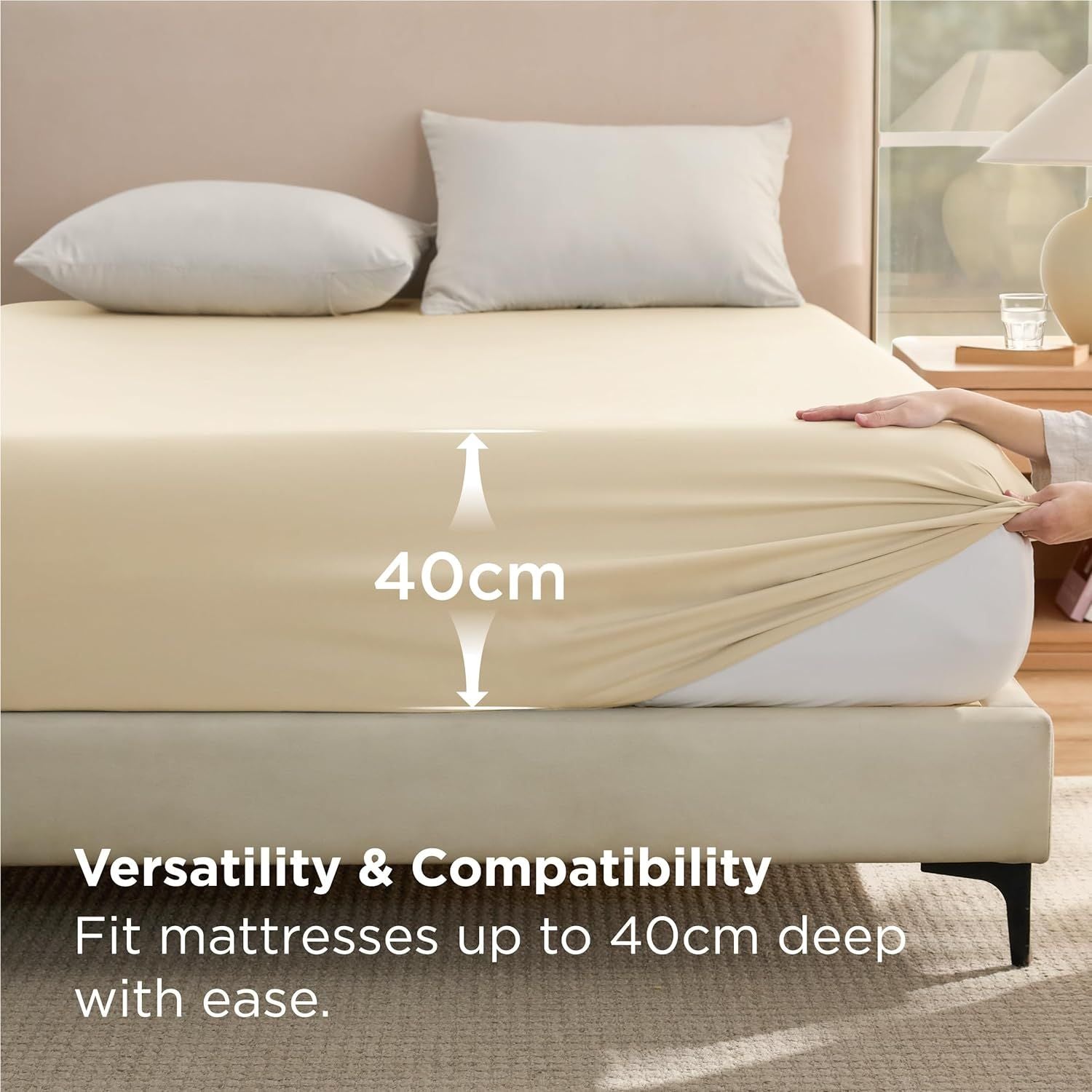 2000TC Hotel Quality Fitted Sheets - 2 Piece Fitted Sheets -Breathable Bedding - Wrinkle, Fade, Stain Resistant- 16inch/40cm Deep Pocket Fitted Bed Sheets-Wrinkle and Fade Resistant,(Cream White,King)