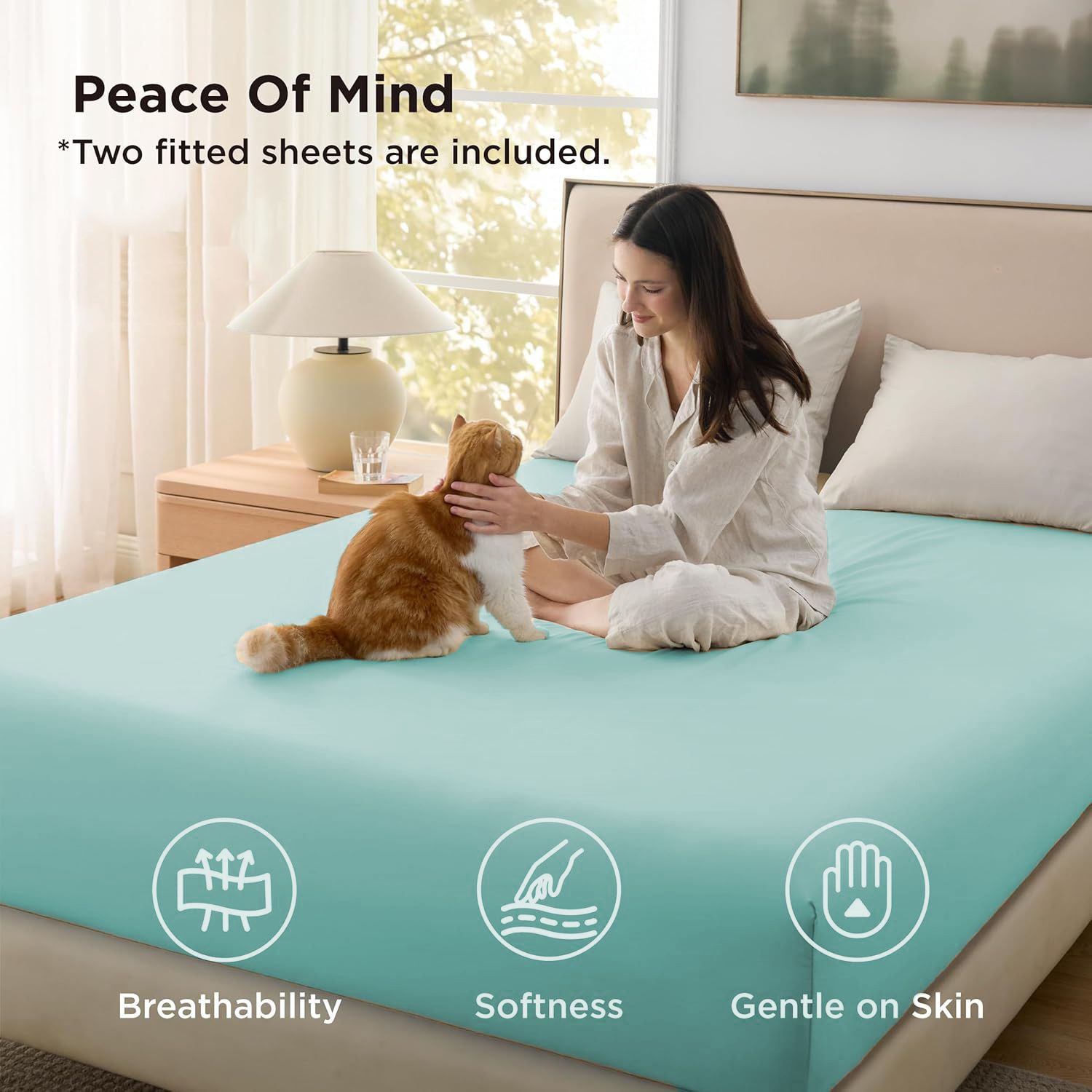 2000TC Hotel Quality Fitted Sheets - 2 Piece Fitted Sheets -Breathable Bedding - Wrinkle, Fade, Stain Resistant- 16inch/40cm Deep Pocket Fitted Bed Sheets-Wrinkle and Fade Resistant,(Ice blue,King Single)