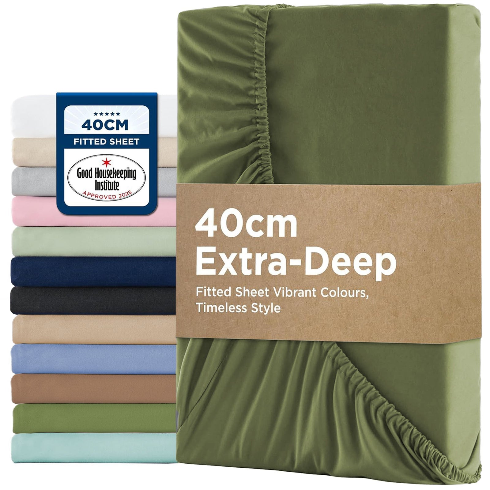 2000TC Hotel Quality Fitted Sheets - 2 Piece Fitted Sheets -Breathable Bedding - Wrinkle, Fade, Stain Resistant- 16inch/40cm Deep Pocket Fitted Bed Sheets-Wrinkle and Fade Resistant,(Olive green,King Single)